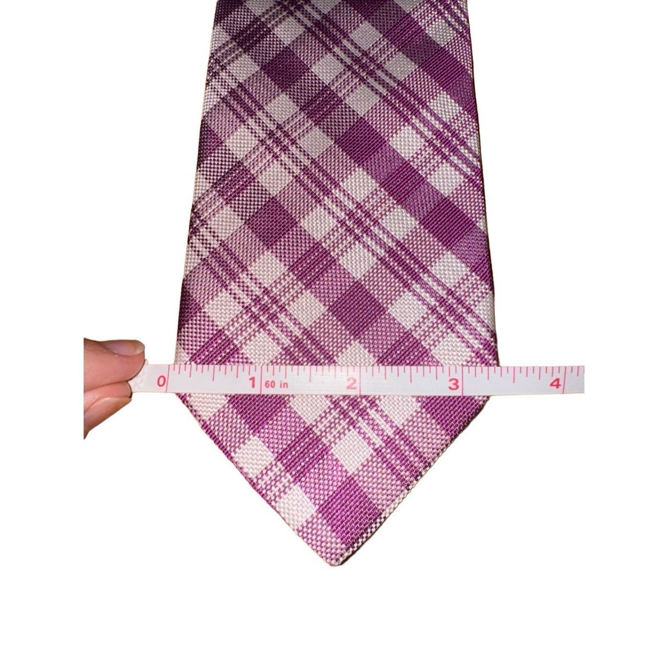 Tom James Tom James Royal Classic Purple & White Check 100% Silk Tie Size ONE SIZE - 3 Thumbnail