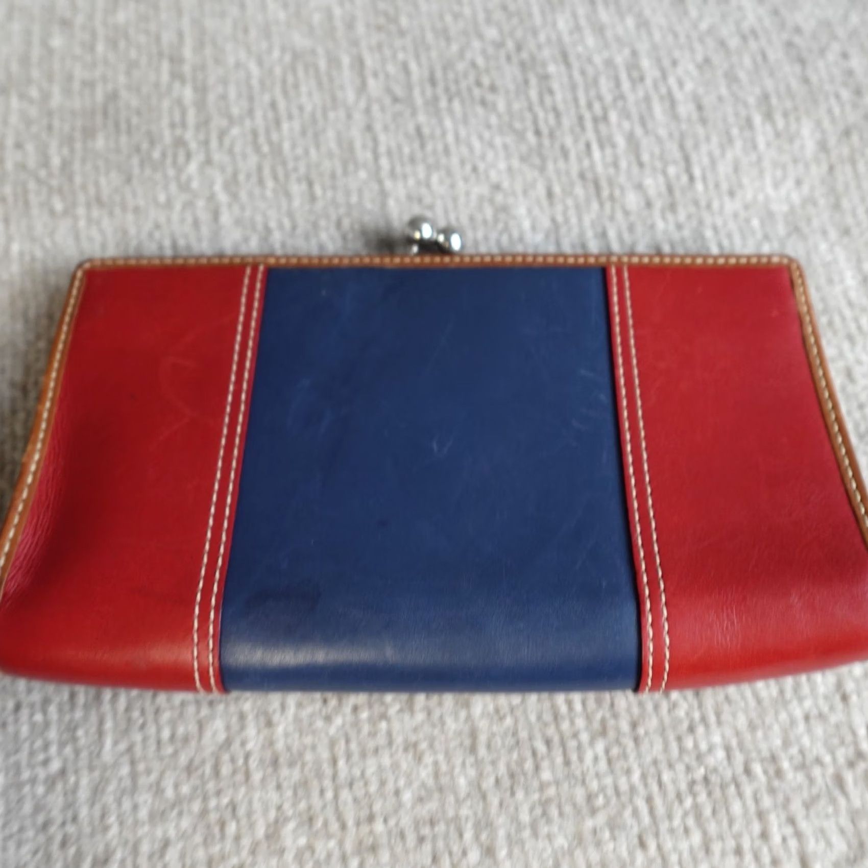 Coach Coach Womens Leather Clutch Colorblock Kisslock Wallet Blue Brown Red Leather Small XS? Size ONE SIZE - 4 Thumbnail