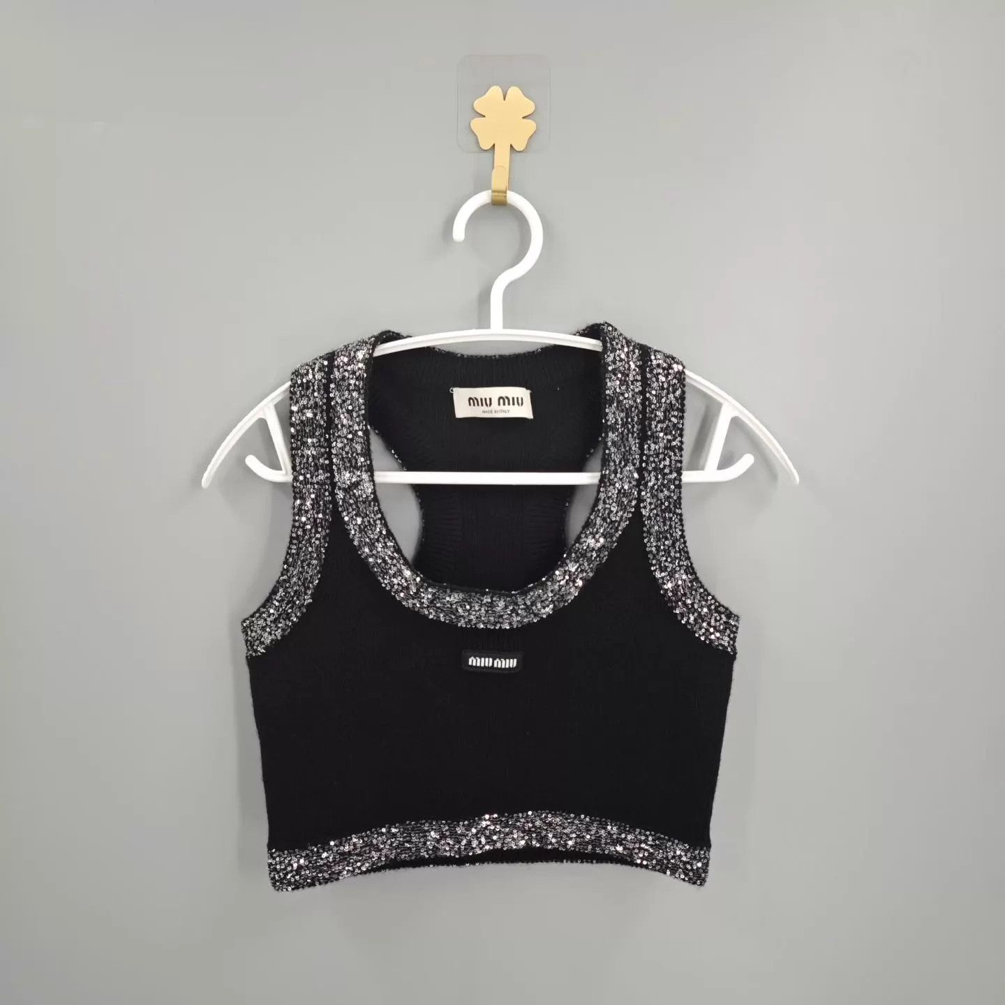 Miu Miu Miu Miu Women's Classic Logo Sequin Knit Vest 40/99 Size S / US 4 / IT 40 - 1 Thumbnail