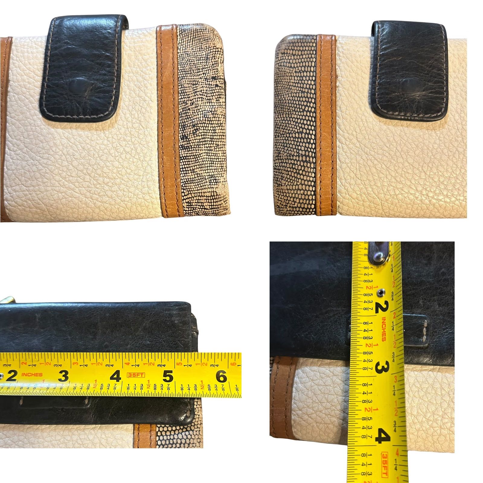 Fossil Fossil Ellis Multi Patchwork Leather Black Brown Cream Wallet Women's Worn Read Size ONE SIZE - 9 Thumbnail
