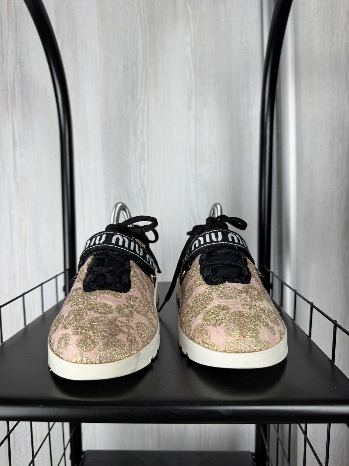 Miu Miu MIU MIU Prada Pink Gold Platform Sneakers With Logo Strap 40 Size US 10 / IT 40 - 6 Thumbnail