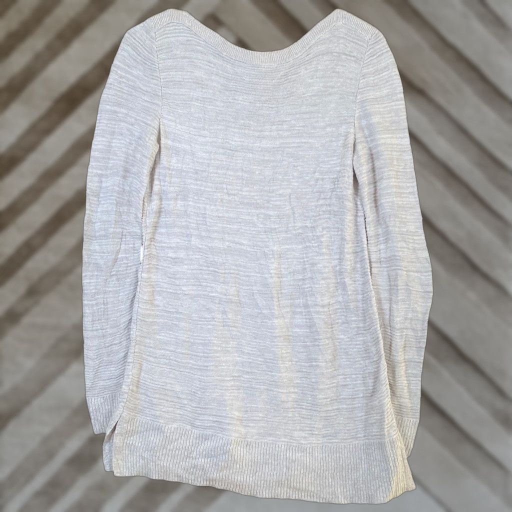 Ann Taylor Ann Taylor Factory Womens Sweater Beige Boat Neck Long Sleeve Knit Slit Hem S Size S / US 4 / IT 40 - 1 Thumbnail