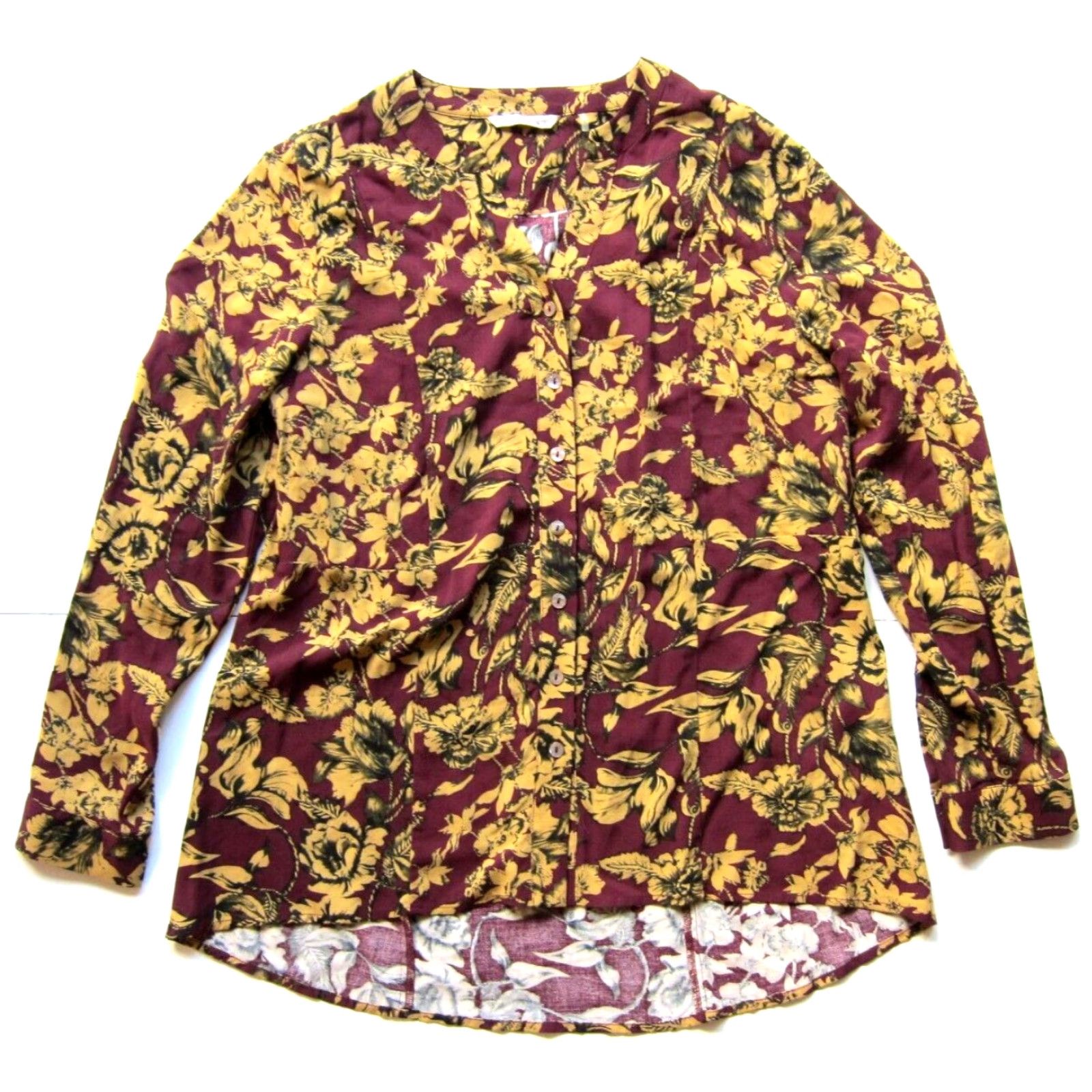 Soft Surroundings Soft Surroundings Maroon Floral Button Down Long Sleeve Blouse M Women Size M / US 6-8 / IT 42-44 - 2 Thumbnail