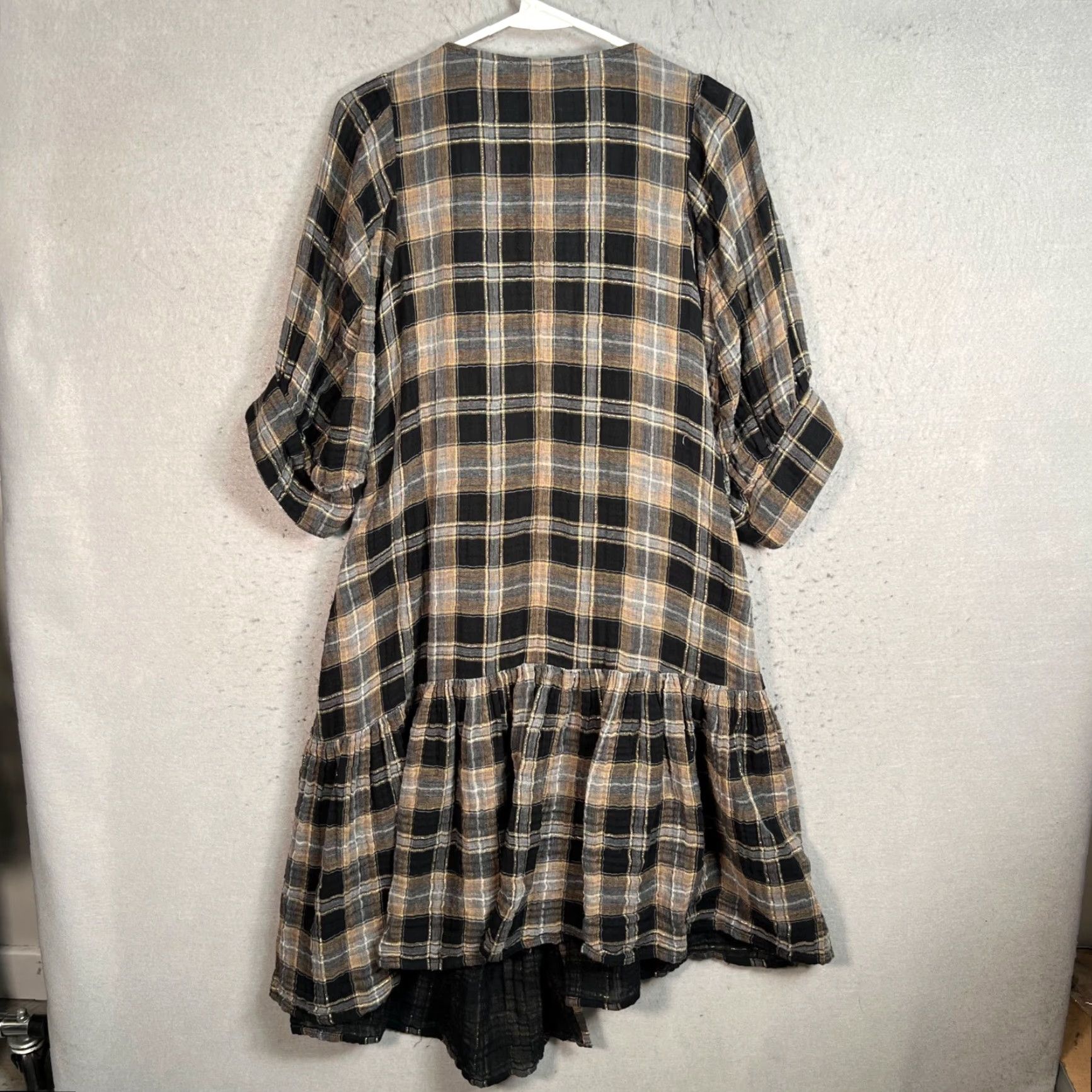 Apiece Apart Apiece Apart Womens Dress Midi Plaid Tie-Front Black/Beige Cotton Blend M Size M / US 6-8 / IT 42-44 - 2 Thumbnail