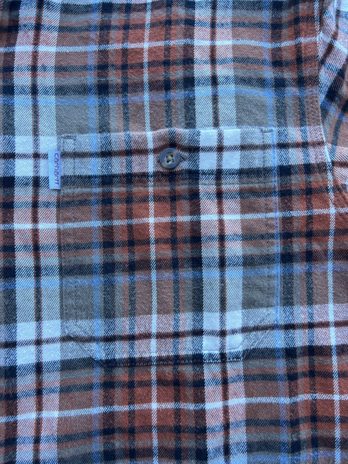 Carhartt Late 2000s Carhartt Relaxed Fit Orange/Brown Plaid Flannel Size US L / EU 52-54 / 3 - 3 Thumbnail