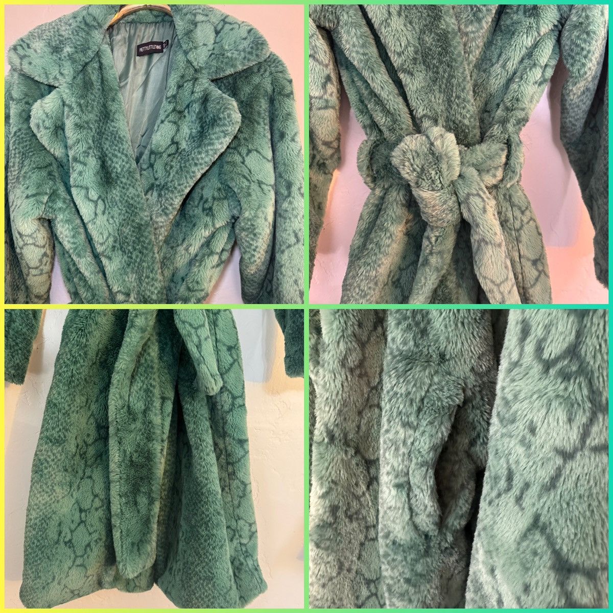 PrettyLittleThing PRETTYLITTLE THING GREEN SNAKE PRINT FAUX FUR COAT SZ 4 EUC Size S / US 4 / IT 40 - 3 Thumbnail