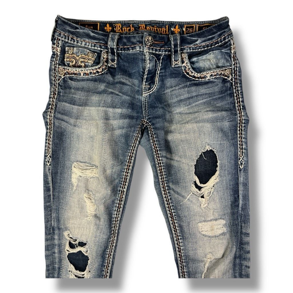 Rock Revival Rock Revival Y2K Sun Cropped Distressed Skinny Low Rise Jean Size 26" / US 2 / IT 38 - 5 Thumbnail