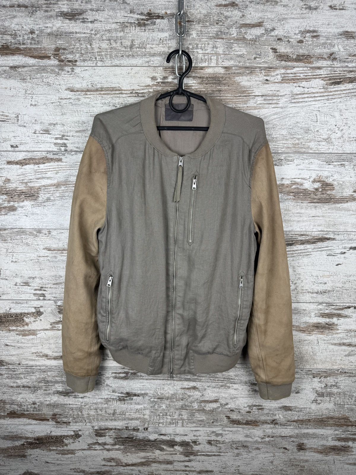 Allsaints Mens Vintage AllSaints Devon bomber jacket leather linen Size US S / EU 44-46 / 1 - 2 Thumbnail