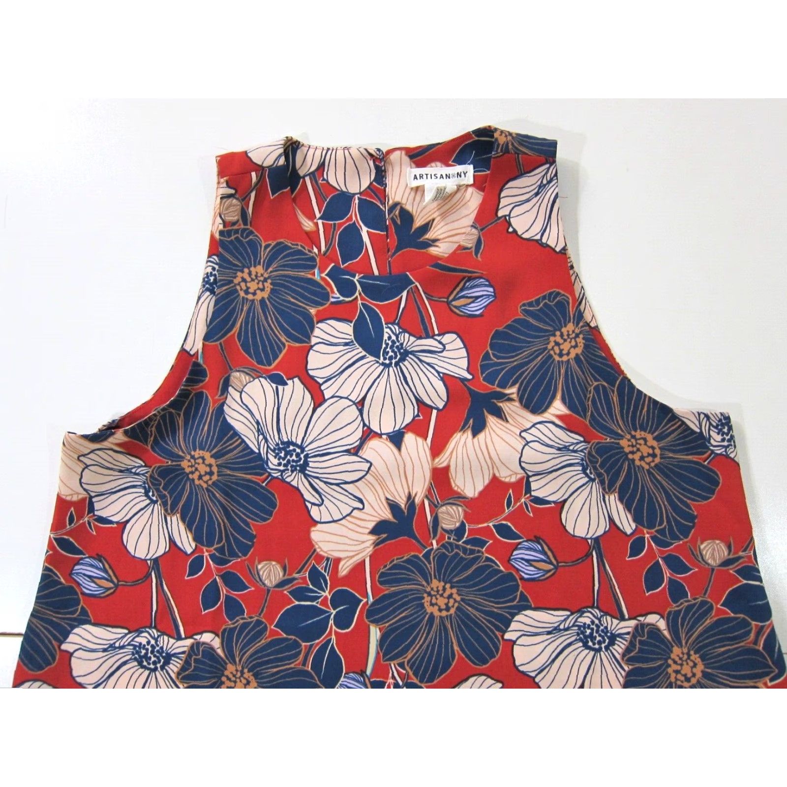 Vintage Artisan NY Red Blue White Floral Sleeveless Tunic Tent Tank Sun Shift Dress 6 Size M / US 6-8 / IT 42-44 - 7 Thumbnail