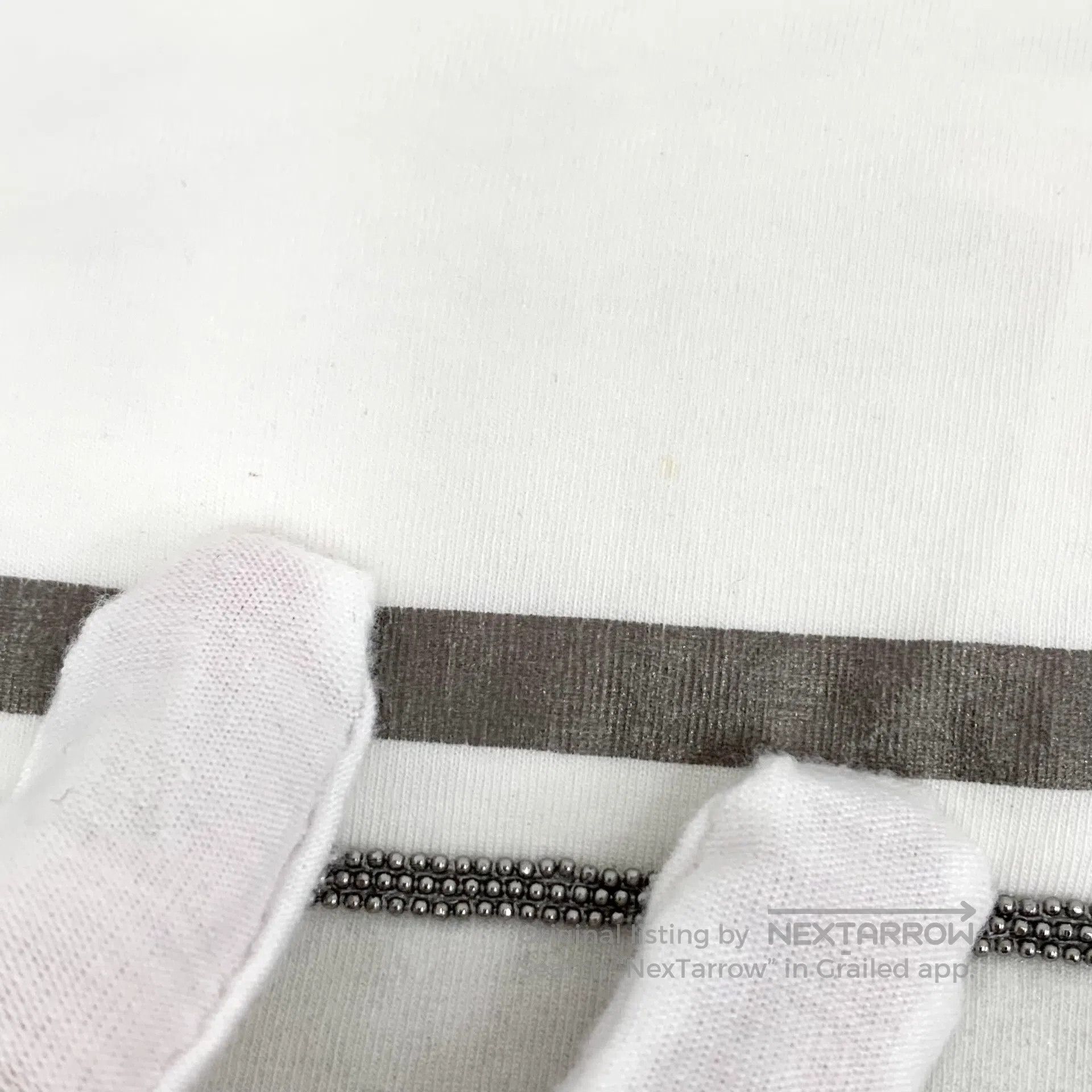 Brunello Cucinelli Brunello Cucinelli White striped bead round neck cotton sh Size US XS / EU 42 / 0 - 7 Thumbnail