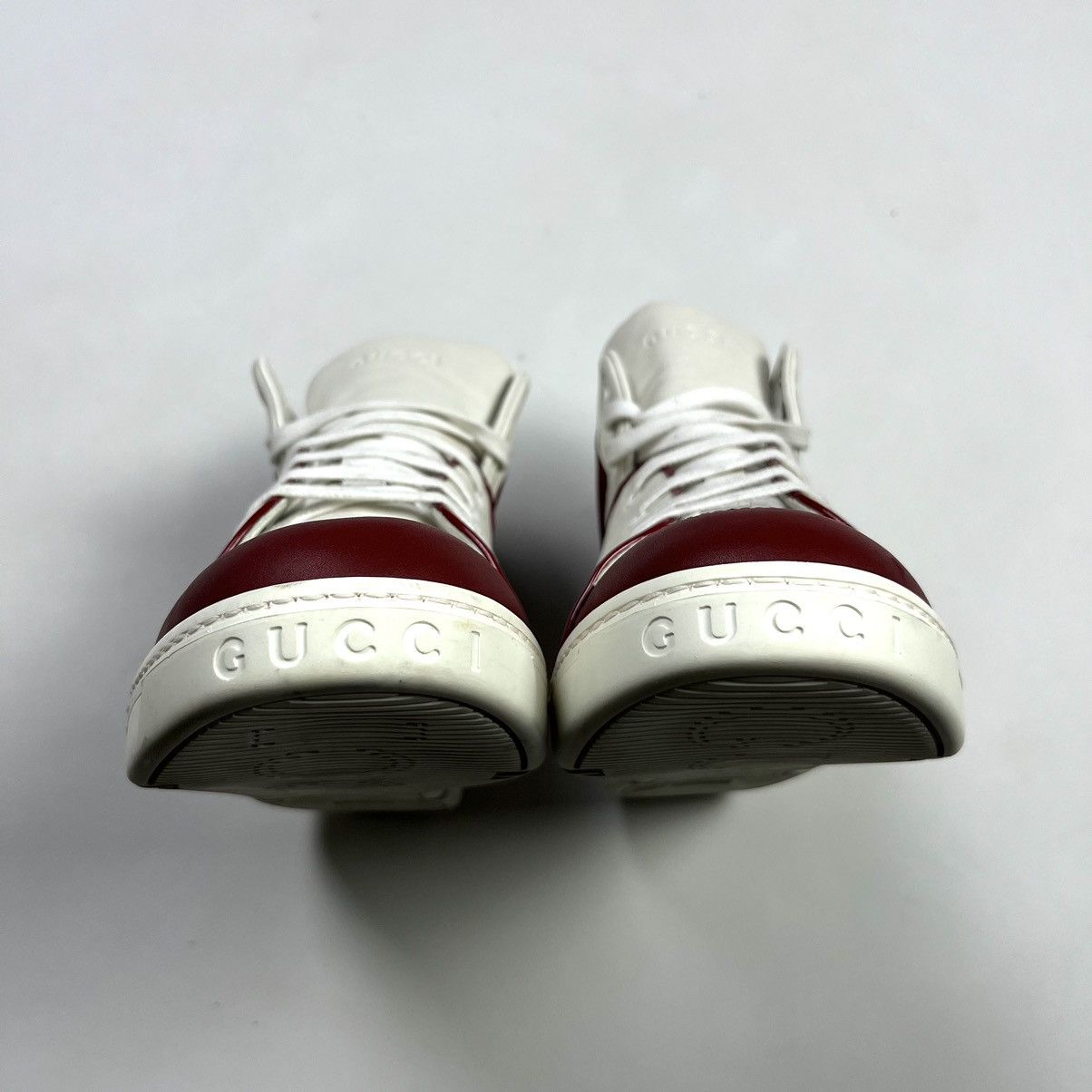 Gucci Gucci Luxury Hi-Top Sneakers Leather Red White Size US 7 / EU 40 - 7 Thumbnail