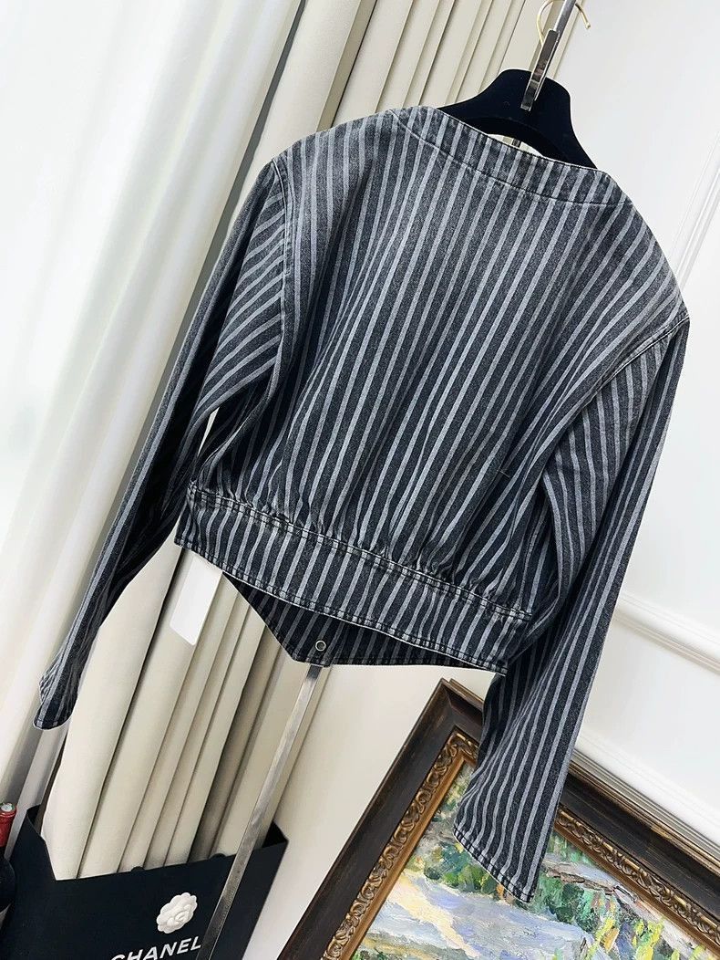 Chanel Chanel Blue Gray Striped Denim Jacket Size M / US 6-8 / IT 42-44 - 2 Thumbnail