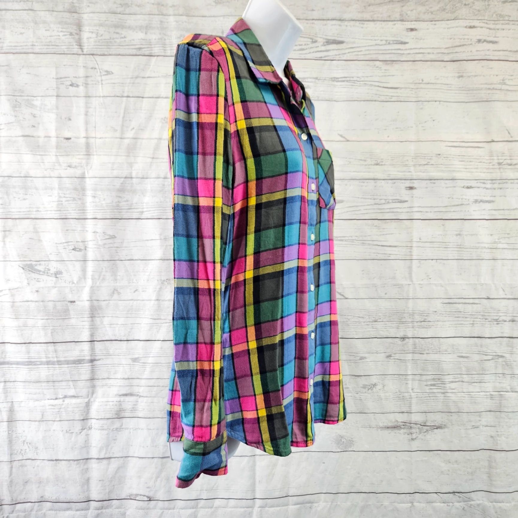 Gap Gap Button-Up Shirt Womens XS Blue Plaid Long Sleeve Cotton Blend Shirt Size XS / US 0-2 / IT 36-38 - 3 Thumbnail
