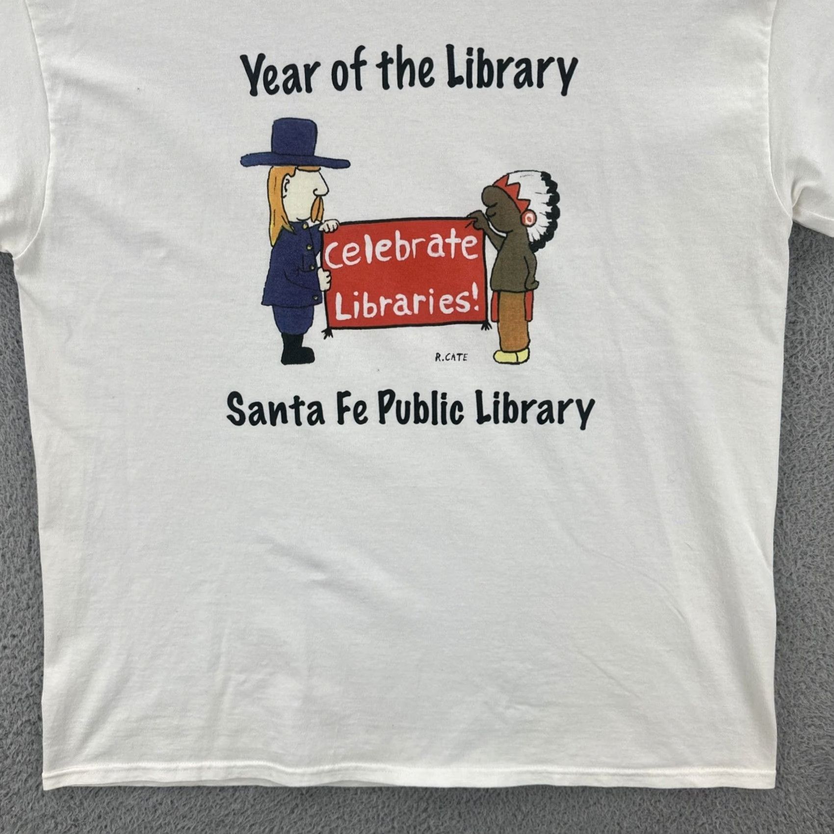 Vintage VINTAGE Mens XL White R. Cate New Mexico Cartoonist Santa Fe NM Public Library Day Tee Size US XL / EU 56 / 4 - 4 Thumbnail