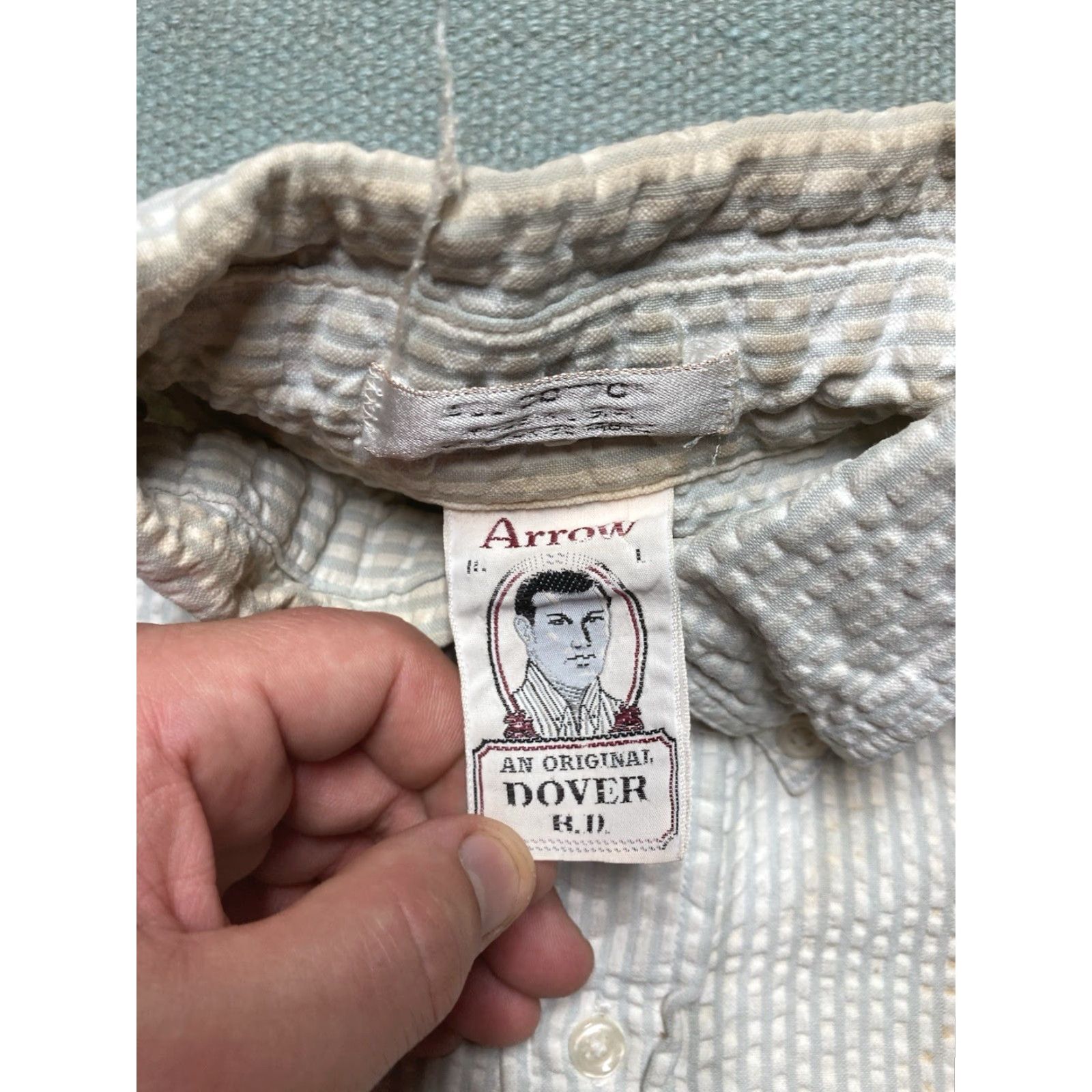 Arrow VINTAGE Arrow striped seersucker short sleeve button shirt Adult Large White Mens Size US L / EU 52-54 / 3 - 7 Thumbnail