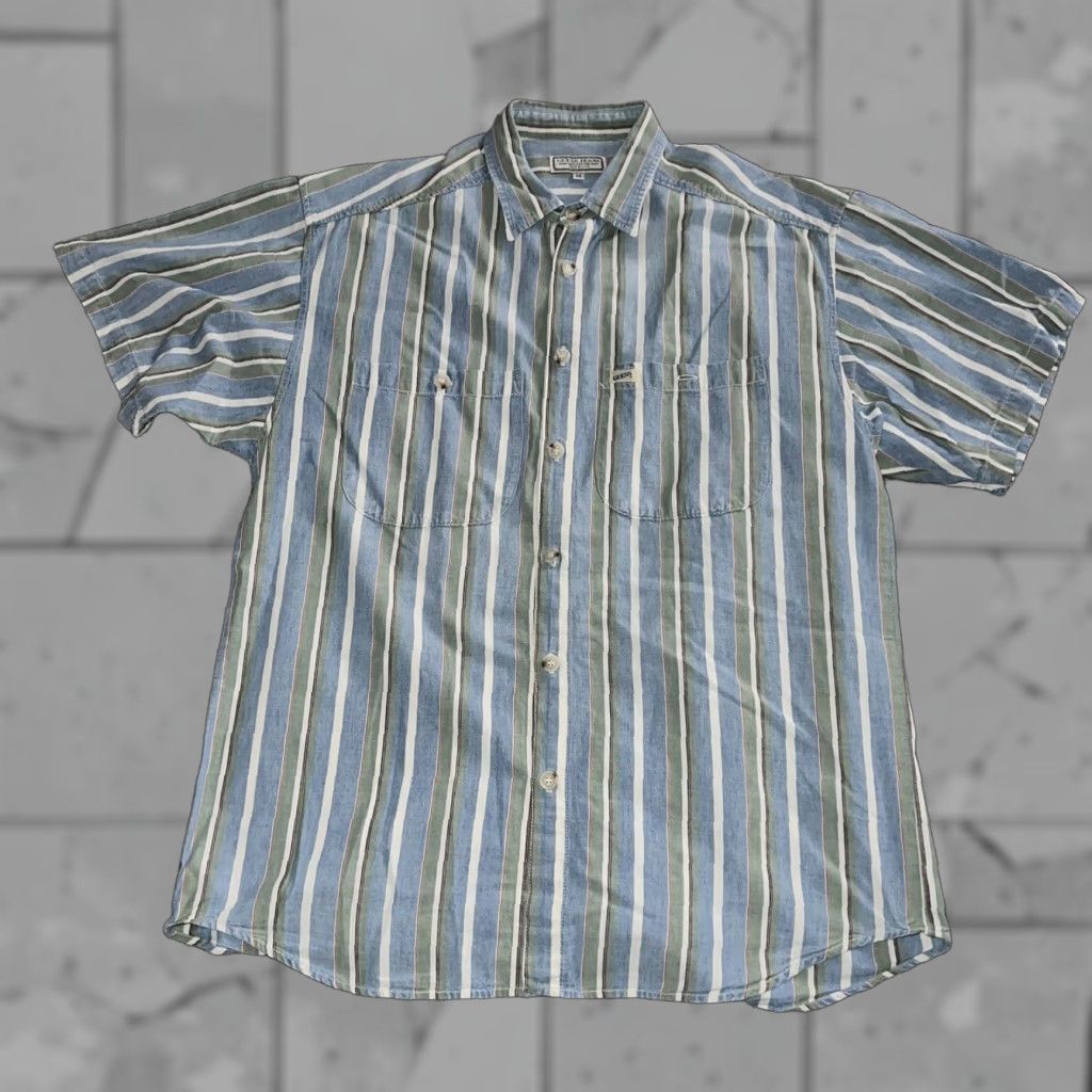Guess Vintage Guess Button-Up Shirt Men’s Short Sleeve Green Blue Striped Size M Size US M / EU 48-50 / 2 - 1 Thumbnail