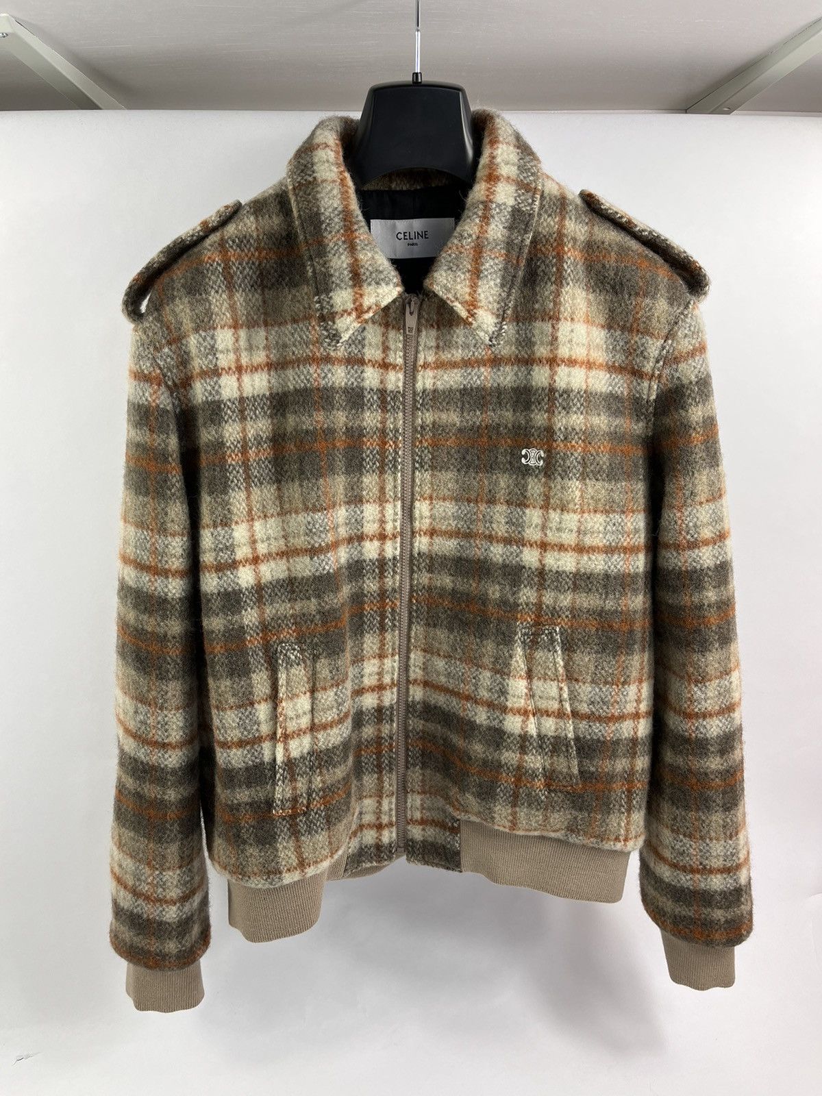 Celine × Hedi Slimane Logo Embroidered Checked Wool Jacket Size US XL / EU 56 / 4 - 1 Thumbnail