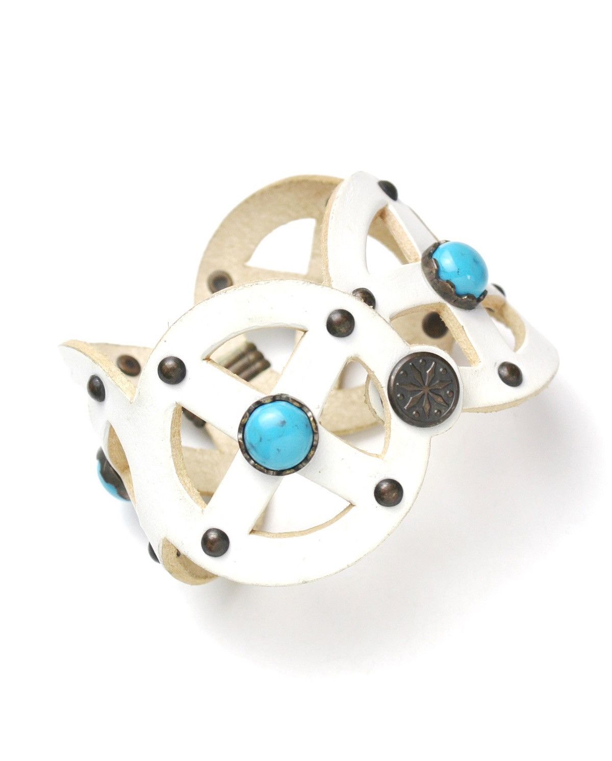 Vintage 2000S JAPANESE MADE TURQUOISE WIDE WHITE LEATHER BRACELET Size ONE SIZE - 1 Thumbnail