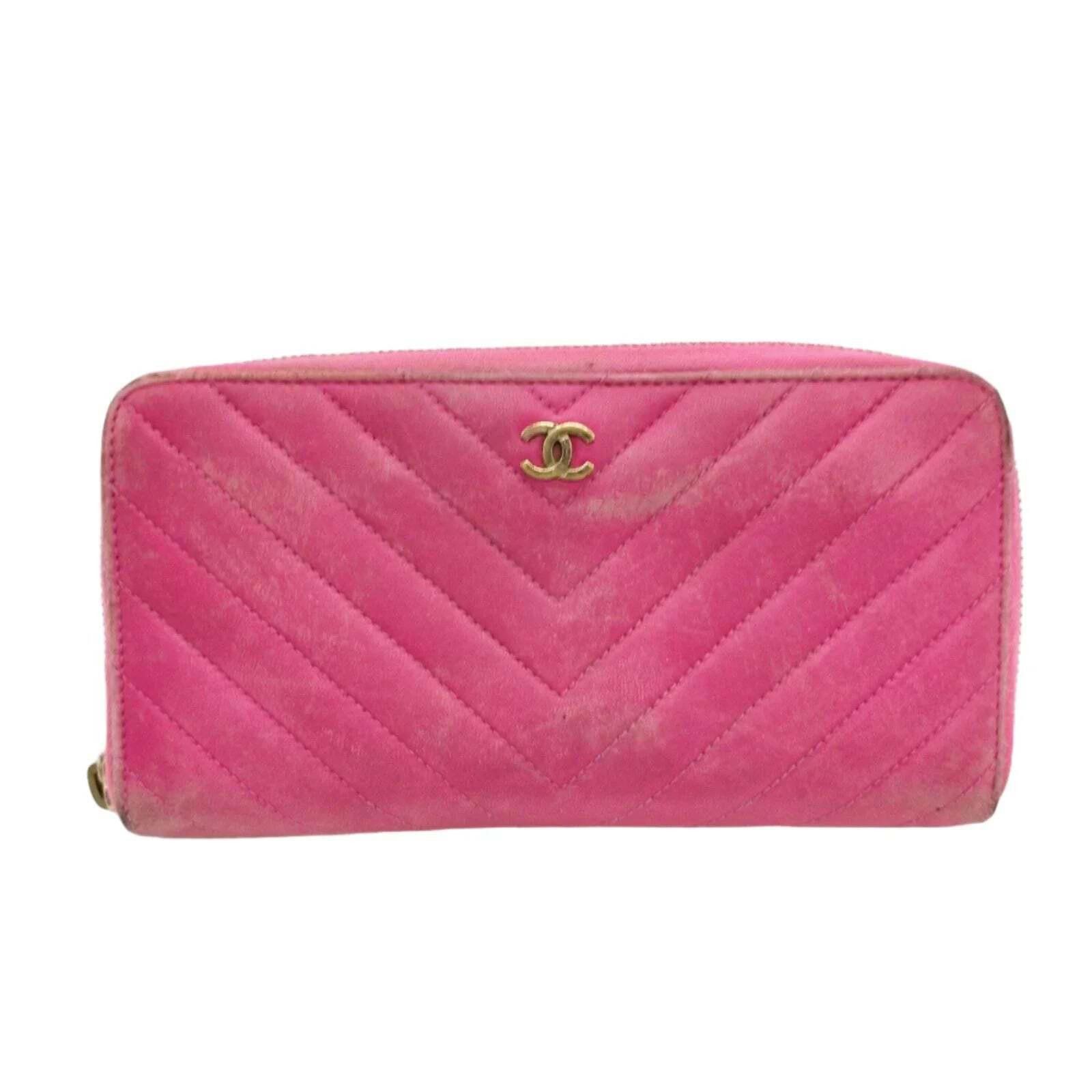 Chanel Chanel Caviar Chevron Large Gusset Zip Around Wallet Pink Size ONE SIZE - 1 Thumbnail