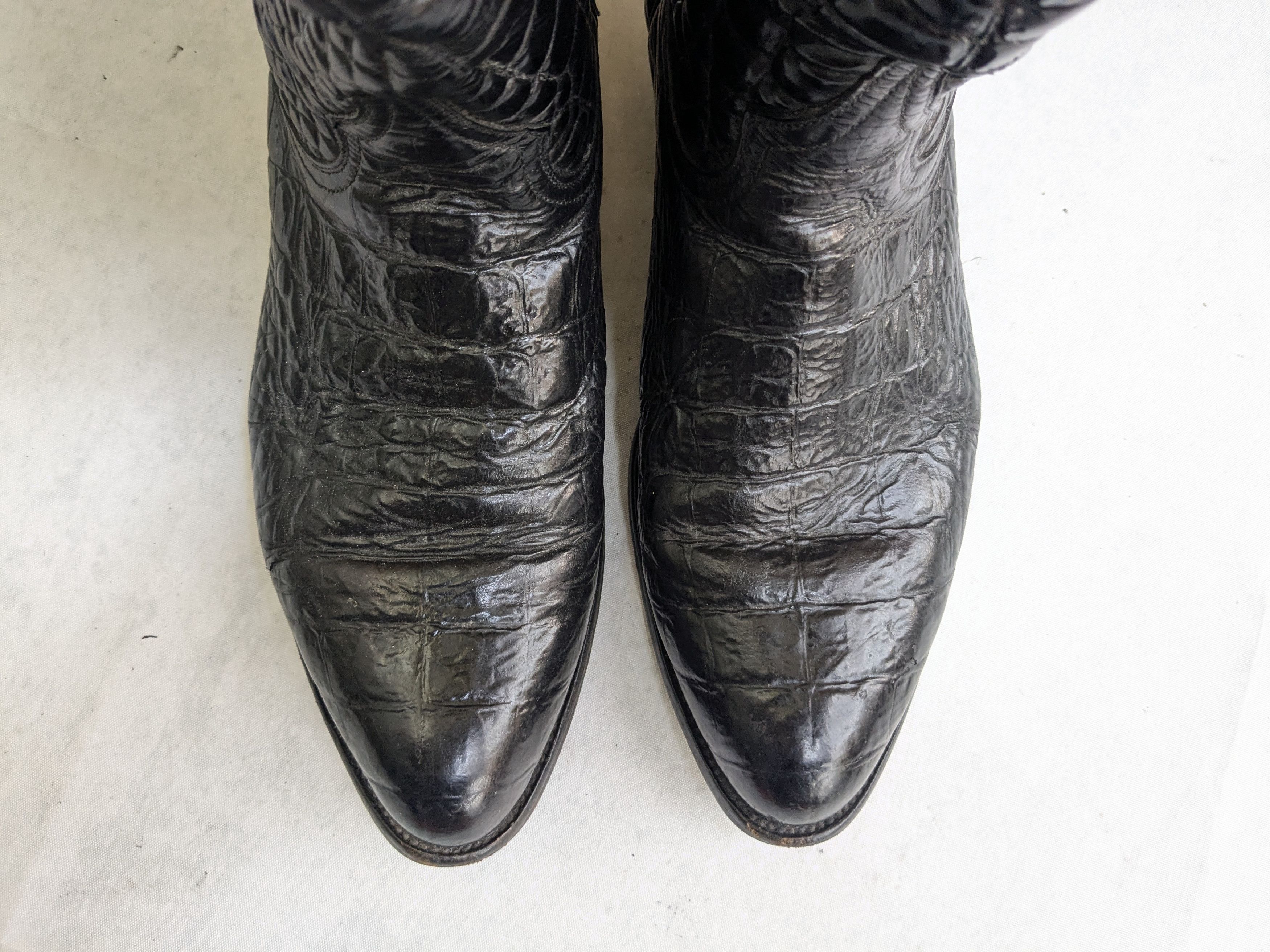 Vintage Cowboy Boots Black Alligator Leather 9 E Wide