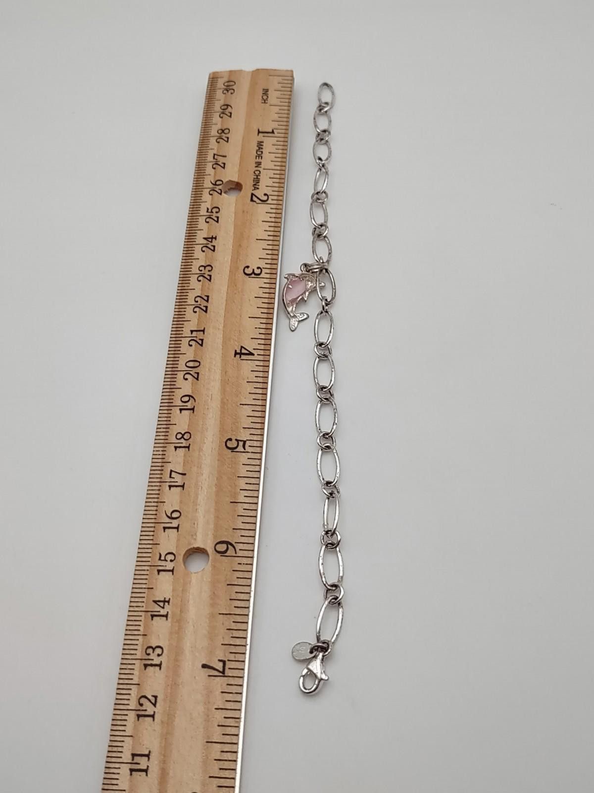 The Unbranded Brand Sterling Silver Dolphin Charm Bracelet Pink 7" 925 Size ONE SIZE - 3 Thumbnail