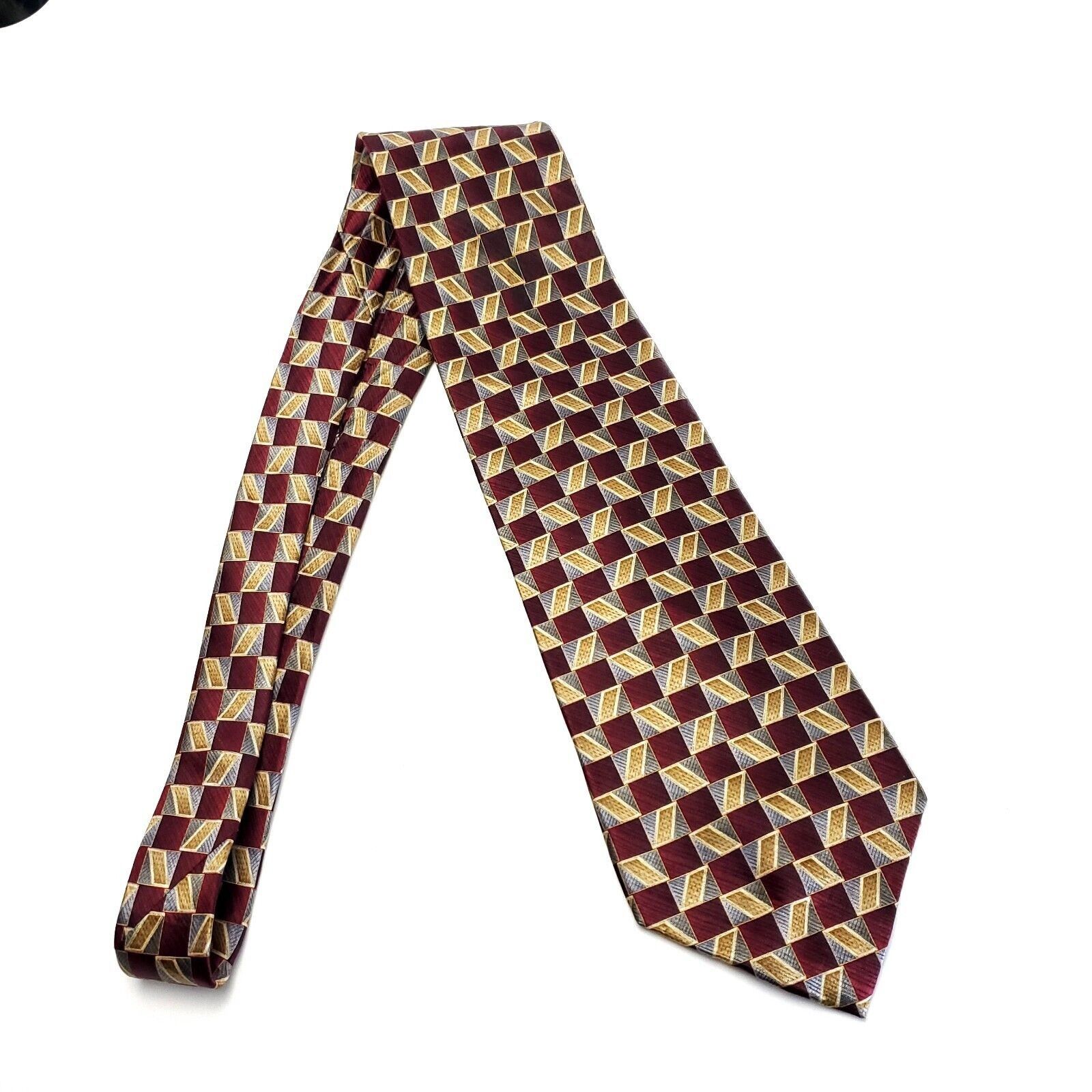 Van Heusen Van Heusen Red Tan Gray Print Wide Geometric Silk Tie Size ONE SIZE - 6 Thumbnail