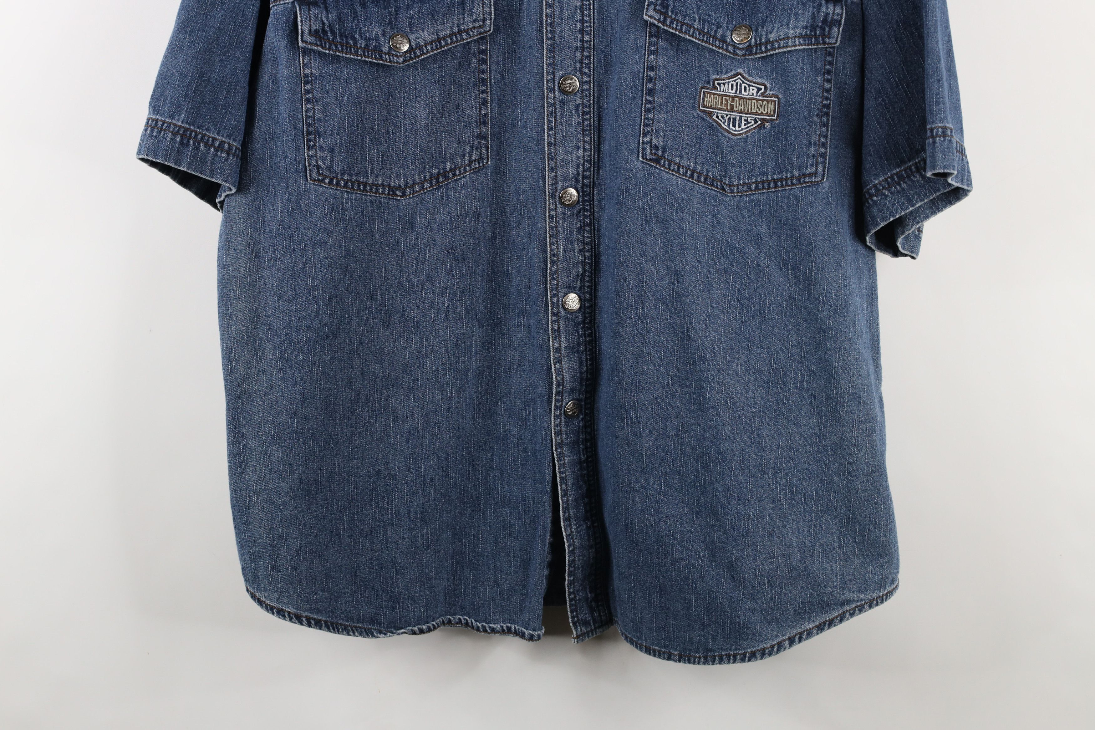 Harley Davidson × Vintage Vintage 90s Harley Davidson Denim Jean Button Shirt Cotton Size US XL / EU 56 / 4 - 3 Thumbnail