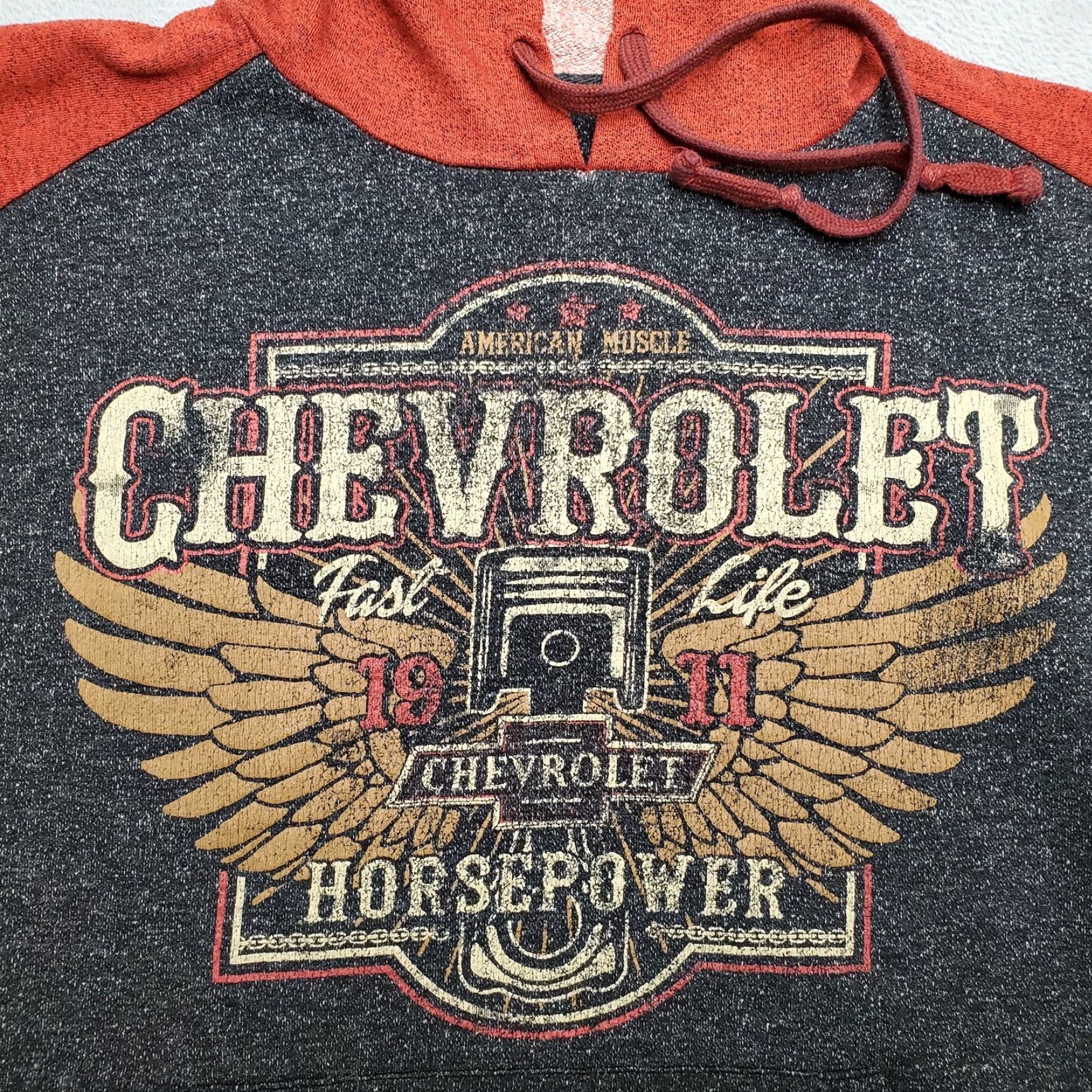 Vintage Chevrolet Hoodie Mens XL Red Cotton Blend American Sports USA Fleece Pullover Hooded Long Sleeve Size US XL / EU 56 / 4 - 2 Thumbnail