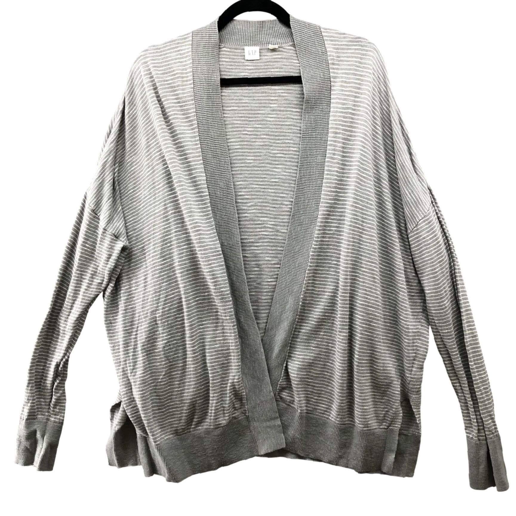 Gap Gap Cardigan Womens XL Gray Striped Slub Knit Lightweight Open Front Side Vents Size XL / US 12-14 / IT 48-50 - 2 Thumbnail