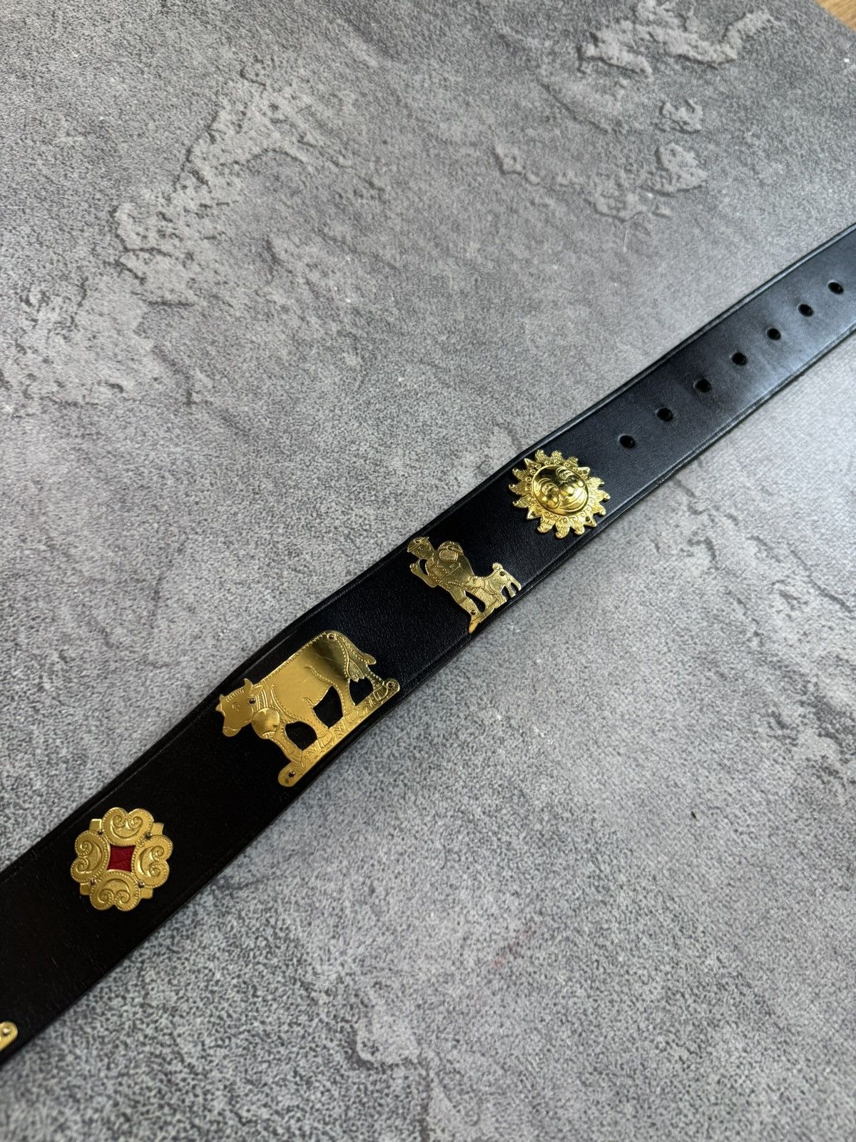 Etro 90s Retro vintage leather belt iconic cows 🐄 metal details Size ONE SIZE - 10 Thumbnail