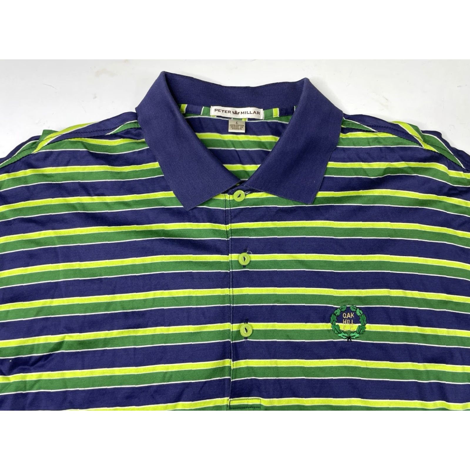 Peter Millar VINTAGE Peter Millar Golf Polo Mens Large Cotton Striped Oak Hill CC Size US L / EU 52-54 / 3 - 2 Thumbnail