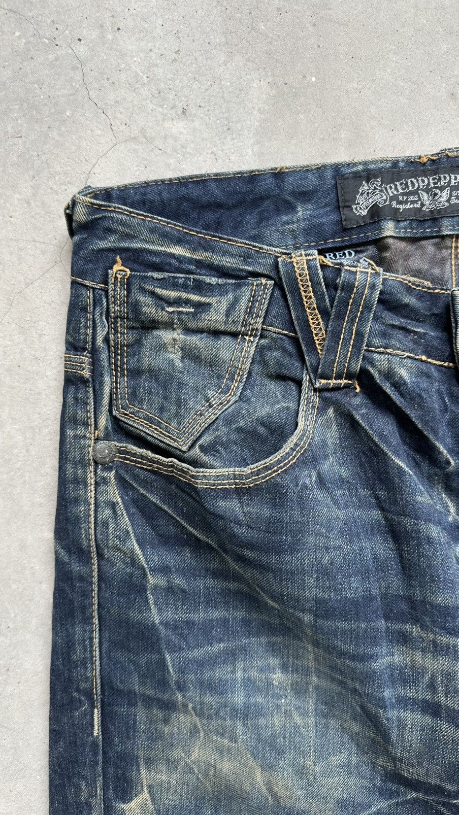 14th Addiction REDPEPPER FADING TATTOO LONG FLARED JEANS Size US 34 / EU 50 - 4 Thumbnail