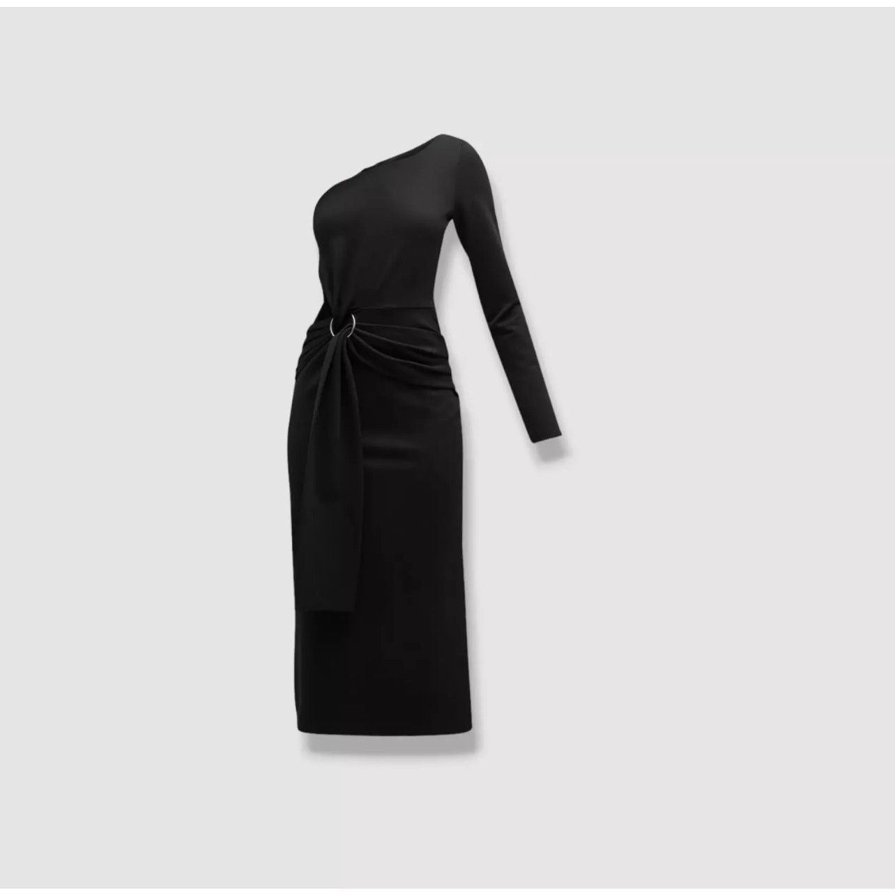 ALEXIS ALEXIS Jersey Black Stretch One-Shoulder Royale Midi Dress Size S / US 4 / IT 40 - 3 Thumbnail