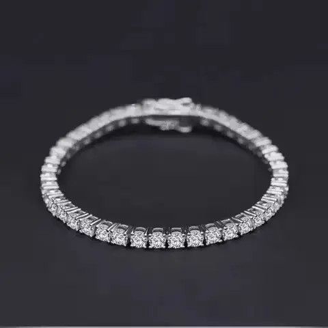 Sterling Silver 4mm Tennis Chain Sterling Silver White Bracelet Size ONE SIZE - 3 Thumbnail