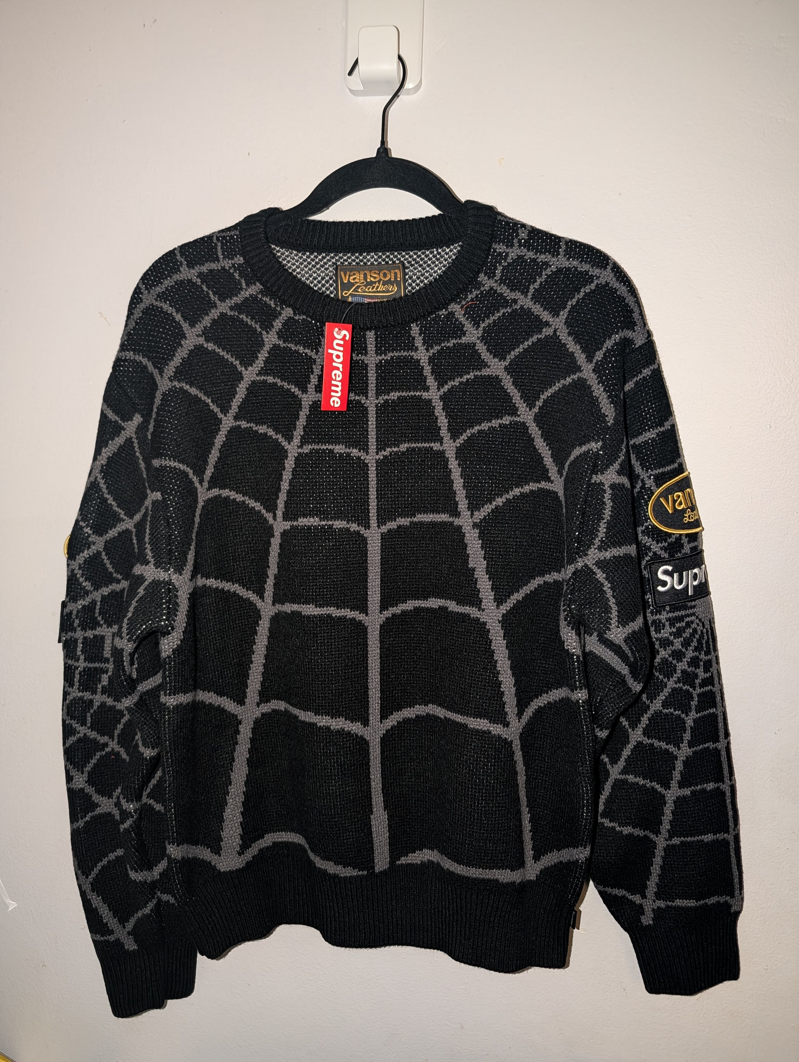 Supreme × Vanson Leathers Supreme Vanson Leathers Spider-Man Knit Sweater Black Size US S / EU 44-46 / 1 - 1 Thumbnail