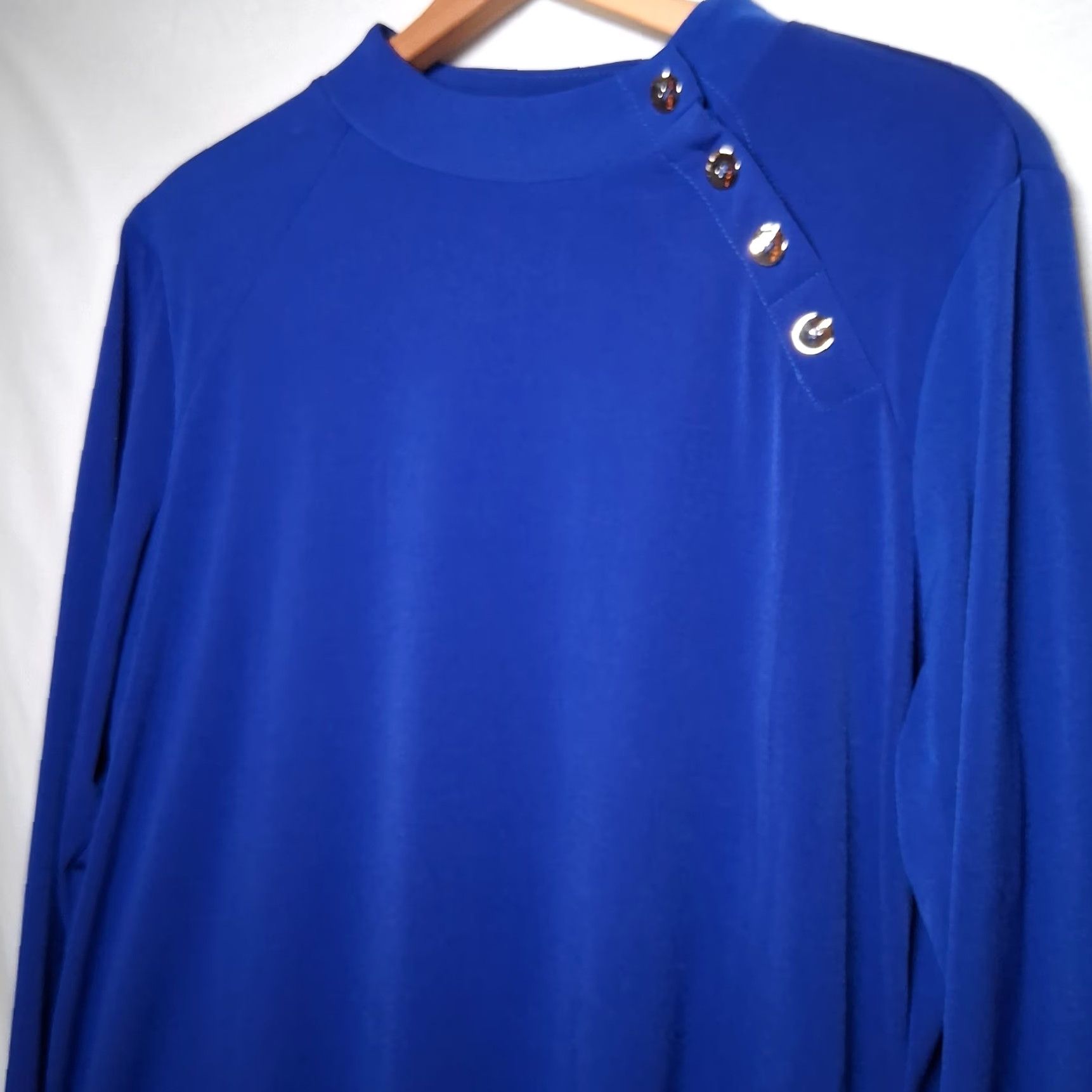 Vintage Susan Graver Shirt Women L Royal Blue Button Stretch Classic Blouse Size L / US 10 / IT 46 - 2 Thumbnail