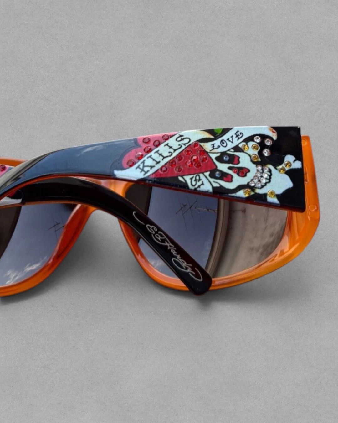 Ed Hardy Rare Y2K ED HARDY “LOVE KILLS” Beaded Skull Glasses Size ONE SIZE - 7 Thumbnail