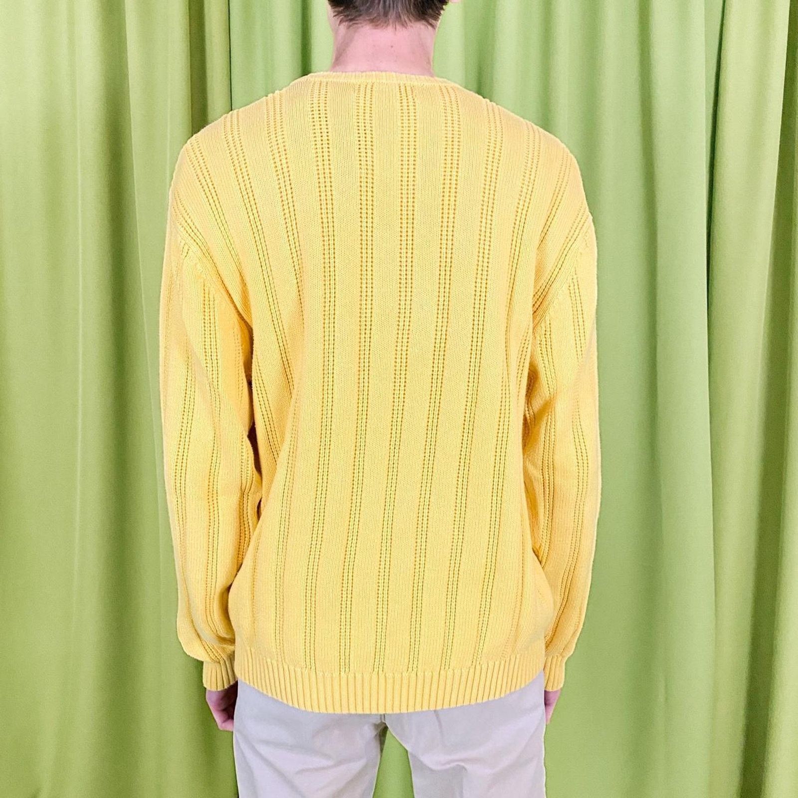 Chaps 90s Vintage Yellow Knitted Sweater with Embroidered Logo Size US M / EU 48-50 / 2 - 4 Thumbnail