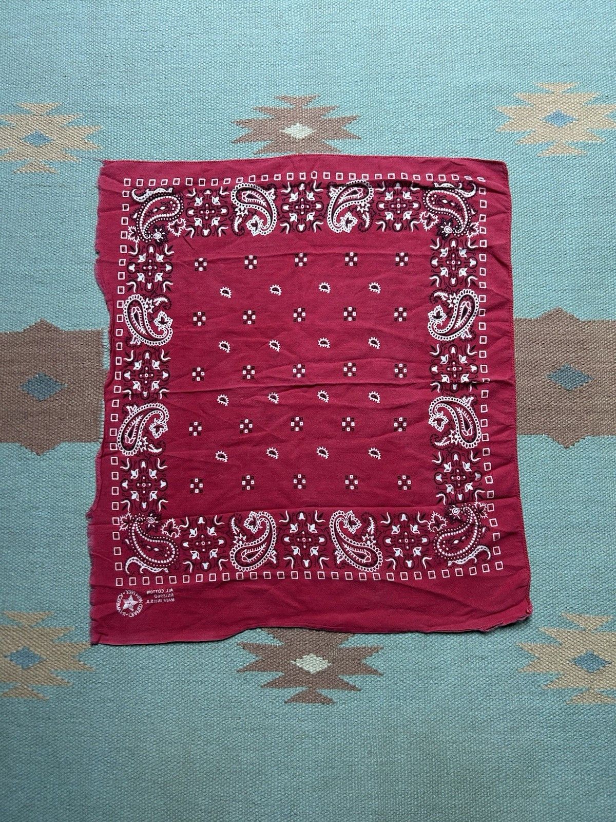 Vintage Vintage cotton bandana handkerchief paisley geometric soft Size ONE SIZE - 7 Thumbnail