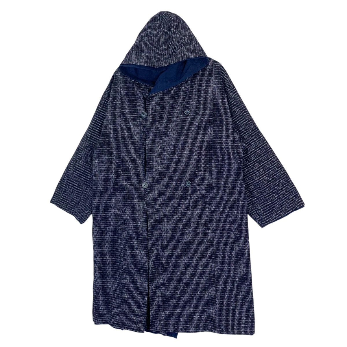 Indigo Vintage Double Breasted Button Long Hoodie Coat Size US L / EU 52-54 / 3 - 3 Thumbnail
