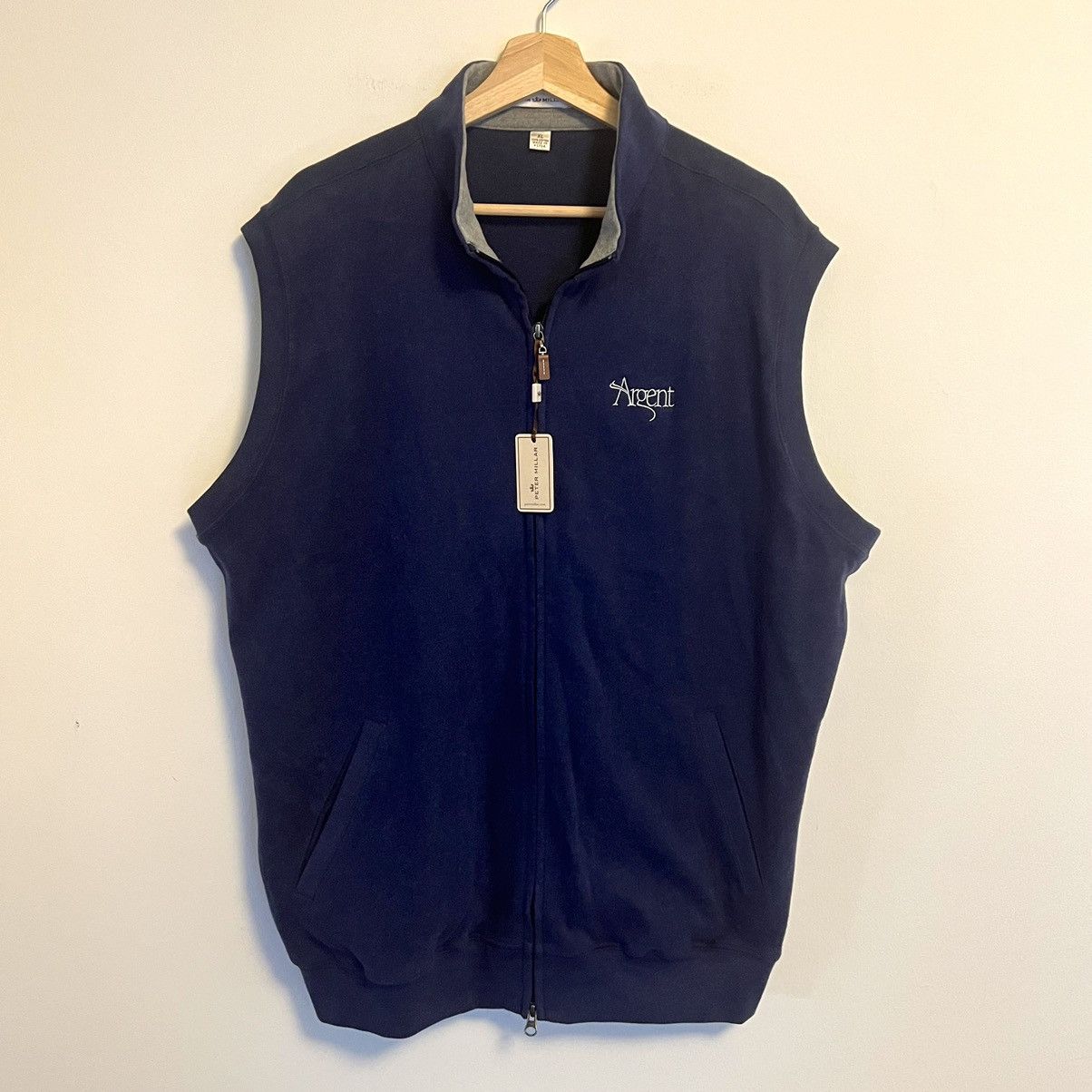 Peter Millar Peter Millar 100% Cotton Full Zip Patriot Navy Logo Vest Size US XL / EU 56 / 4 - 1 Thumbnail