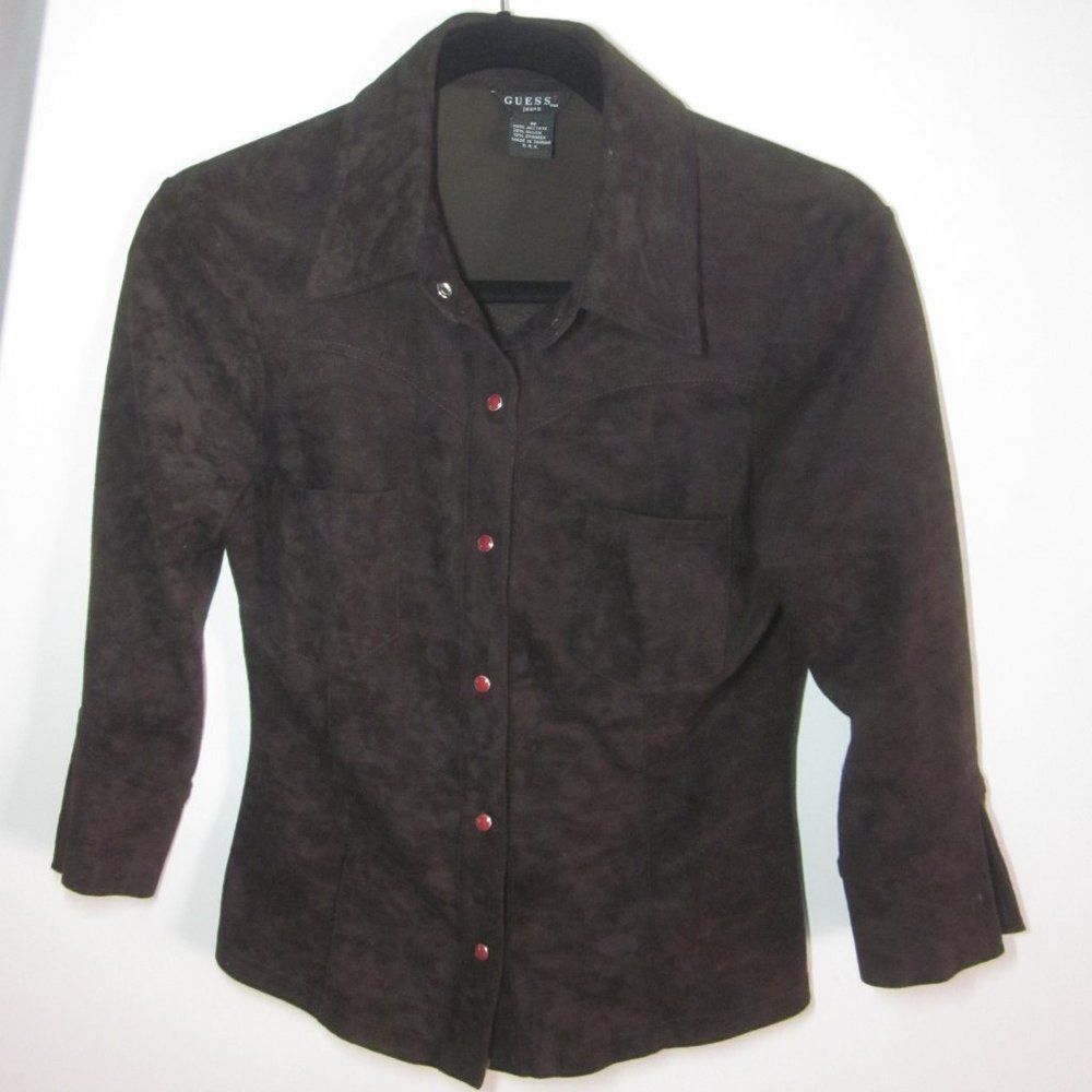 Guess Guess True Vintage Fitted Shirt Brown 3/4 Sleeve Trim Size Size M / US 6-8 / IT 42-44 - 1 Thumbnail