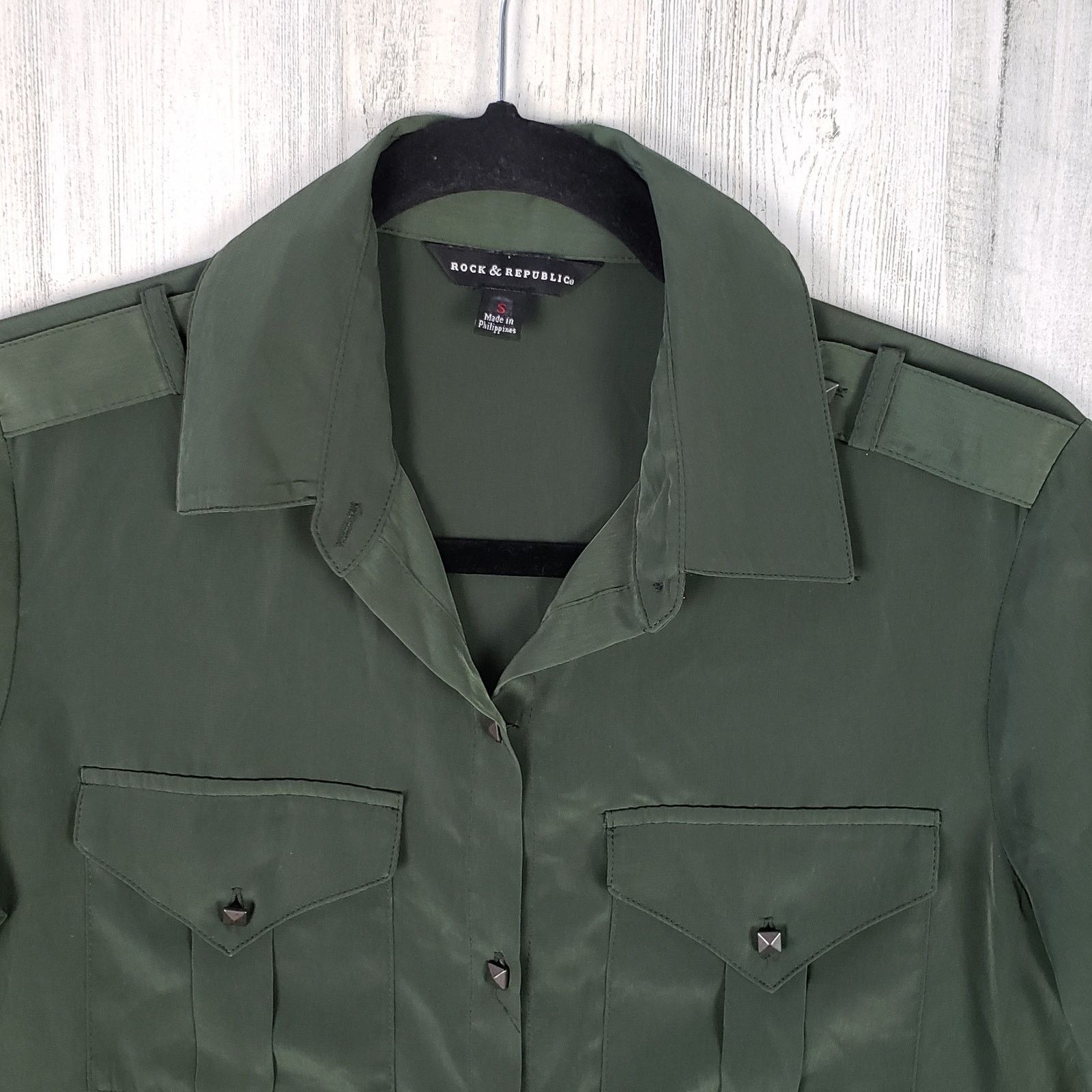 Rock & Republic Rock & Republic Green Long Sleeve Button Down Top Small Size S / US 4 / IT 40 - 2 Thumbnail