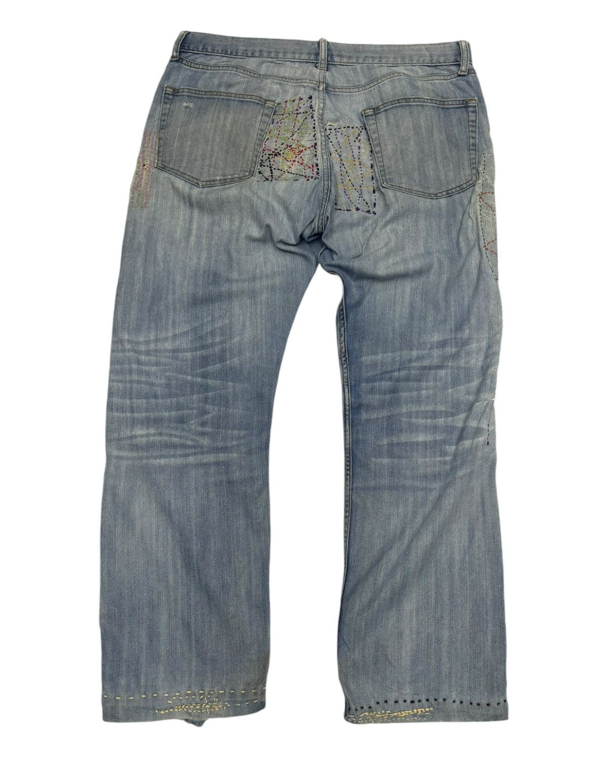 Beauty Beast VINTAGE CLOSSHI HAND KNIT DISTRESSED DENIM JEANS Size US 35 - 2 Thumbnail
