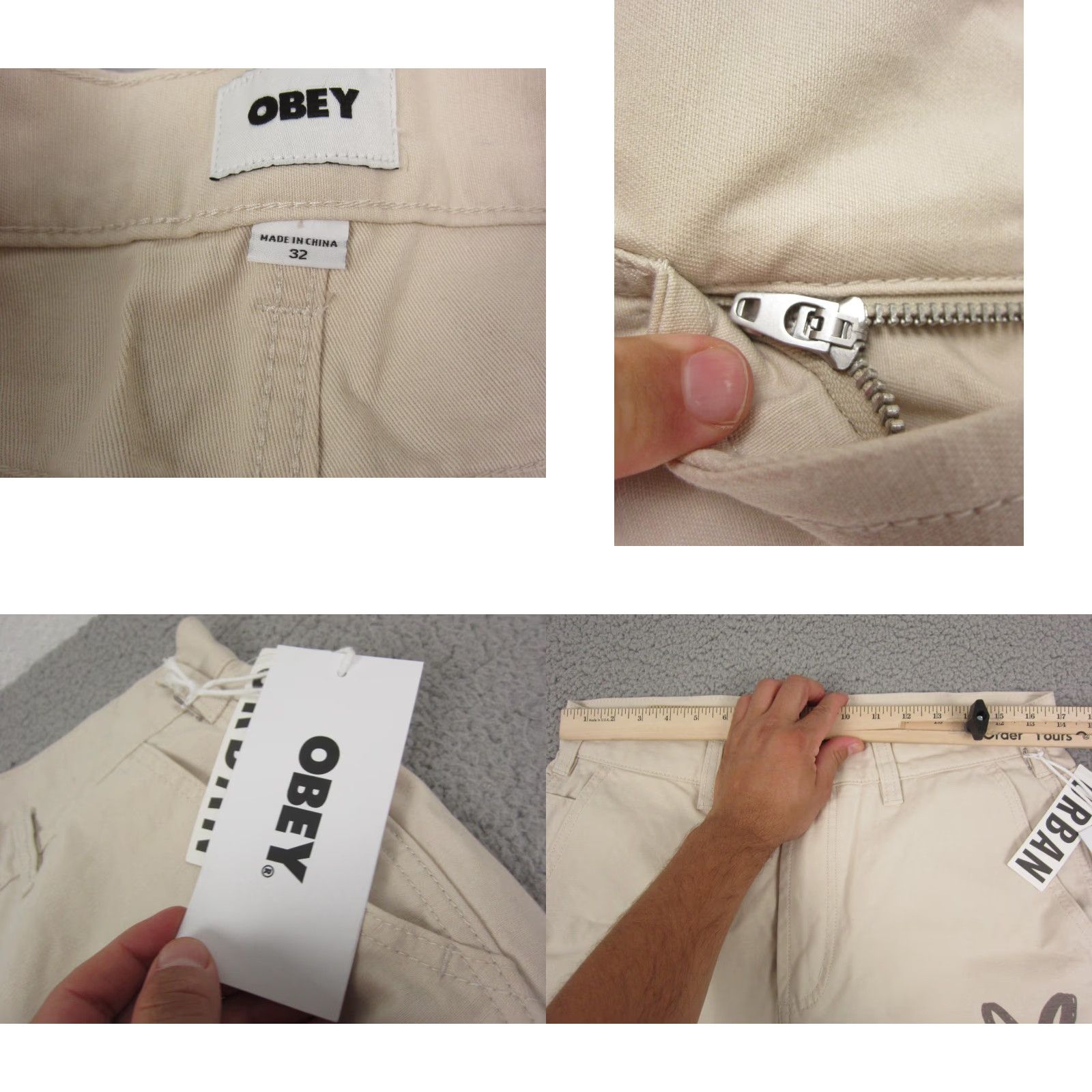 Obey OBEY Pants Women's 32 Beige Twill Carpenter Baggy 90s Style Front Straight Leg Casual Pants Mens? Size 24" / US 00 / IT 34 - 8 Thumbnail