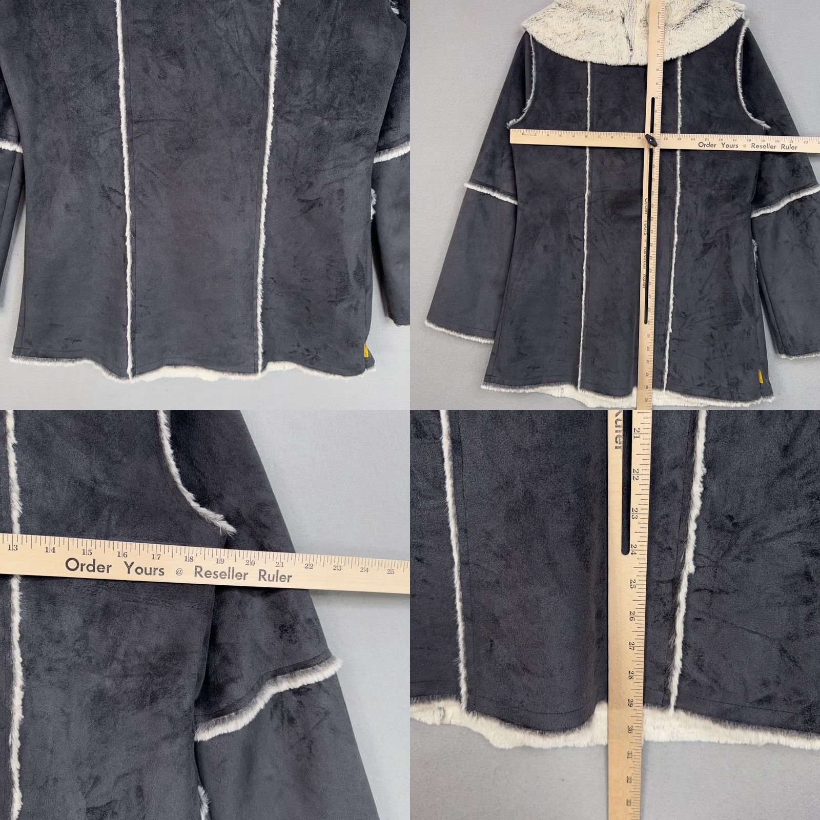 Vintage Lolë Pea Coat Womens Medium Gray Faux Suede Lined Double Breasted Jacket Size M / US 6-8 / IT 42-44 - 8 Thumbnail
