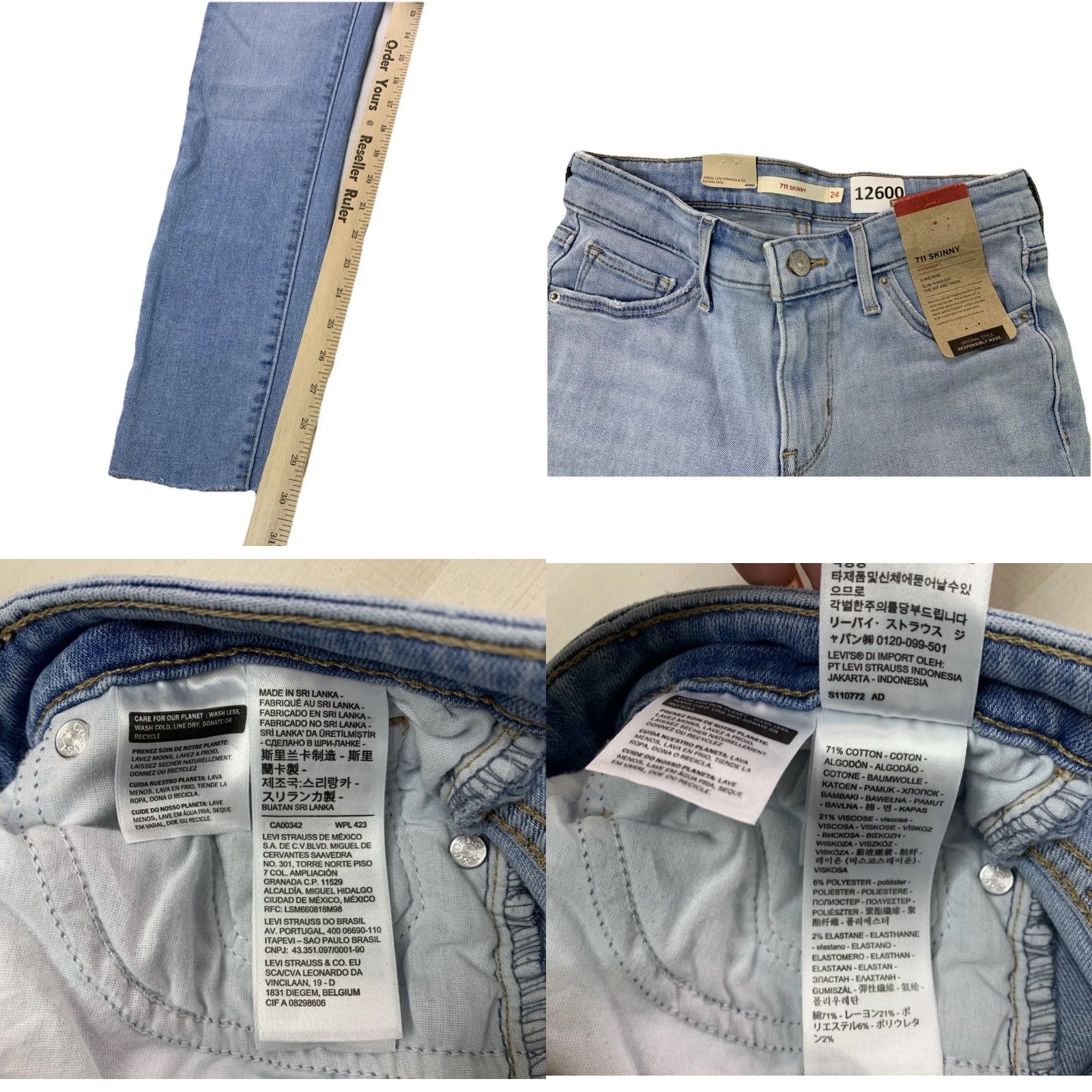 Levi's Levi’s 711 Skinny Hypersoft Mid Rise Raw Hem Womens Jeans Size 24" / US 00 / IT 34 - 8 Thumbnail
