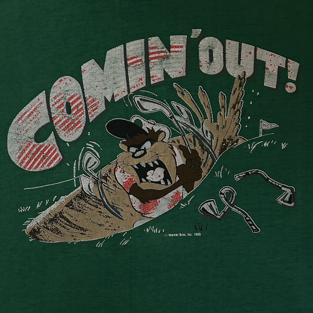 Vintage Vintage 1988 Warner Bros. Taz “COMIN’ OUT!” Tee – Green Size US M / EU 48-50 / 2 - 2 Thumbnail