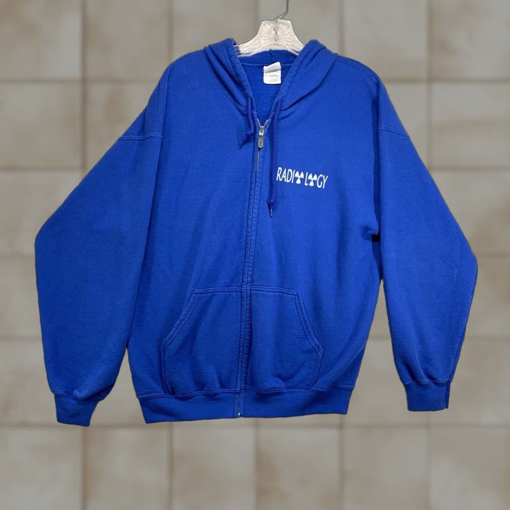 Gildan VINTAGE Gildan Radiology Graphic Hoodie Pullover Large Blue Zip Hooded Sweatshirt 90s Mens Size US L / EU 52-54 / 3 - 1 Thumbnail