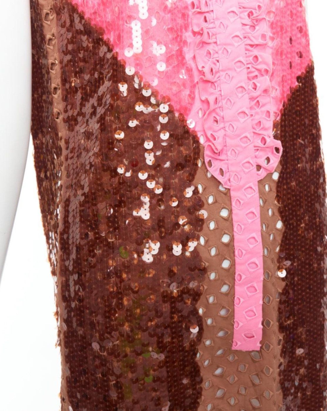 Louis Vuitton Louis Vuitton Pink and Brown Color Block Sequin Mini Dress Size M / US 6-8 / IT 42-44 - 3 Thumbnail
